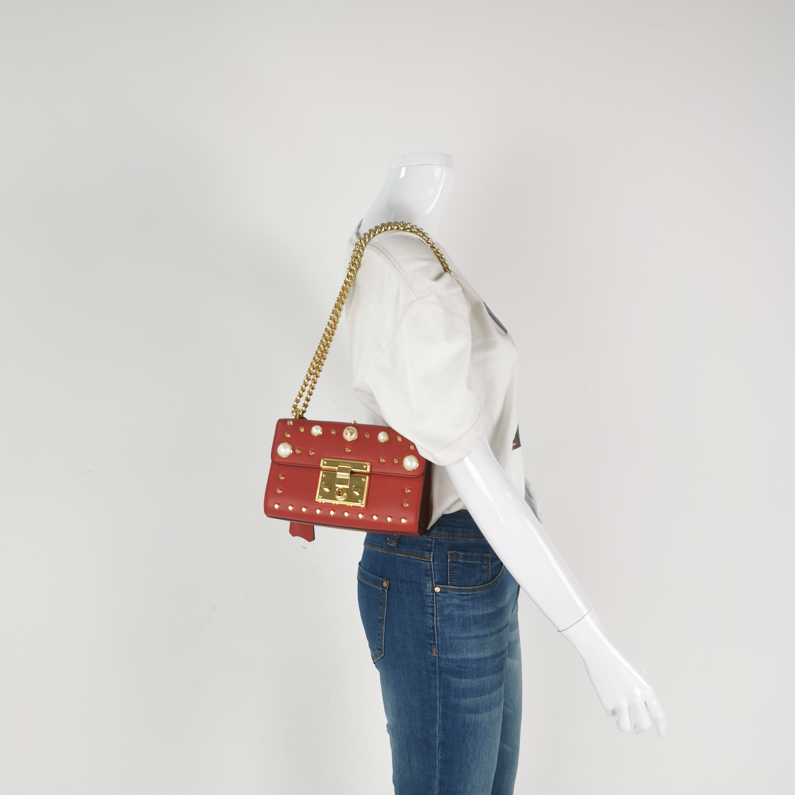 Gucci Pearly Padlock Shoulder Bag Studded Leather Small — alternate view