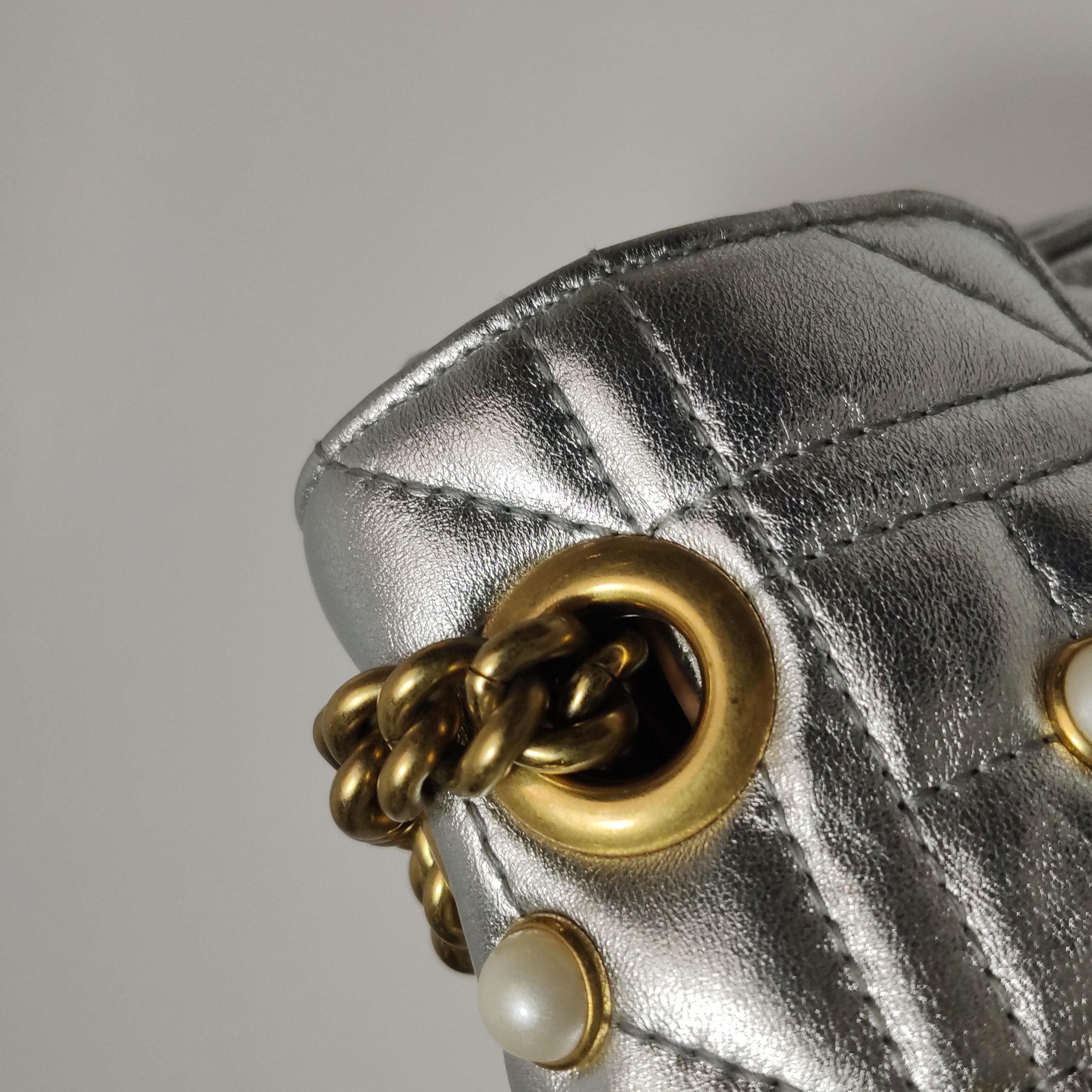 Gucci Pearly GG Marmont Flap Bag Embellished Matelasse Leather Mini — photo 13 of 20