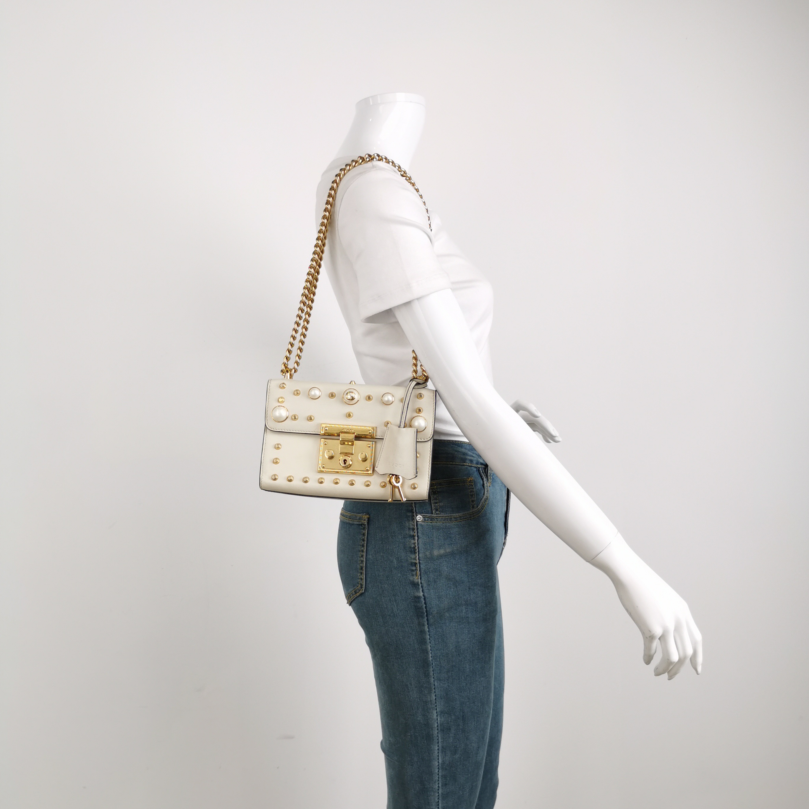 Gucci Pearly Padlock Shoulder Bag Studded Leather Small — alternate view
