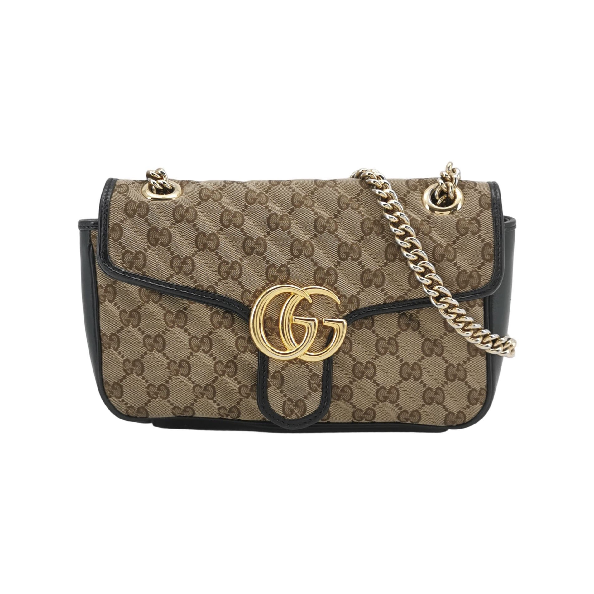 Gucci GG Marmont Flap Bag Diagonal Quilted GG Canvas with Leather Small — photo 1 of 22