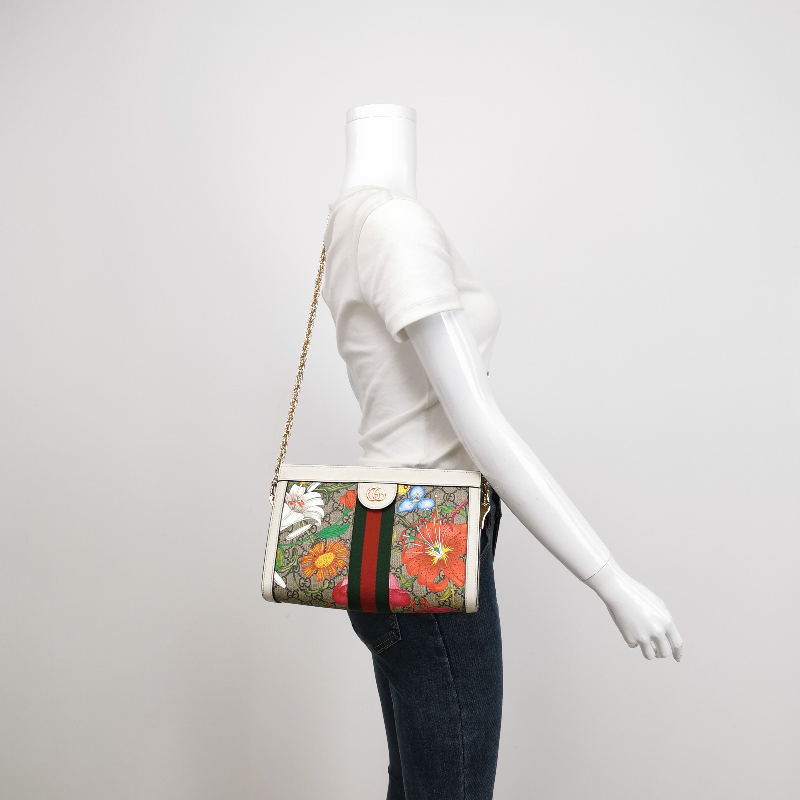 Gucci Ophidia Chain Shoulder Bag Flora GG Coated Canvas Small — alternate view