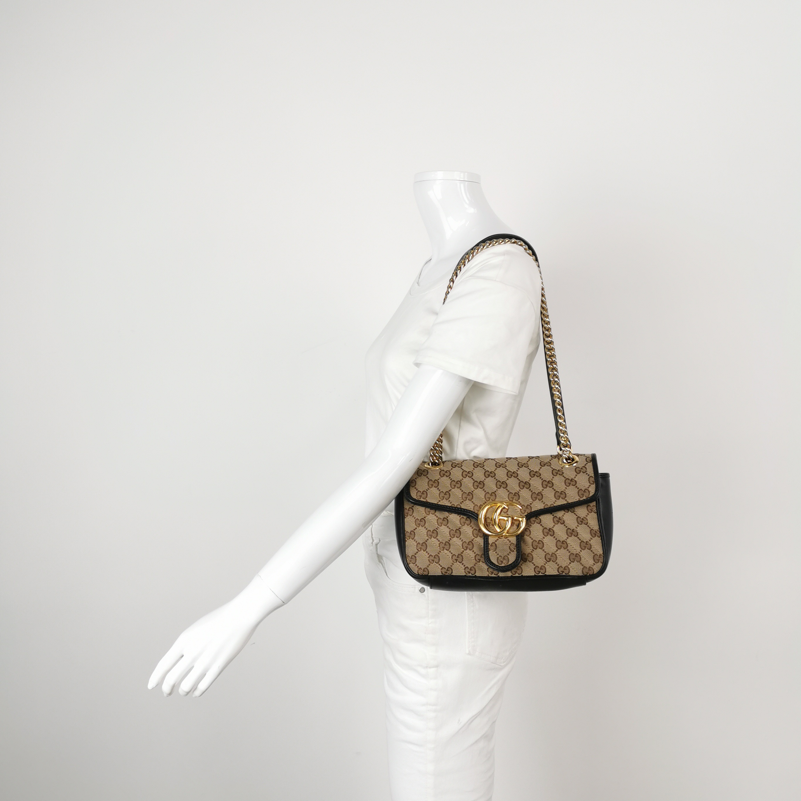 Gucci GG Marmont Flap Bag Diagonal Quilted GG Canvas with Leather Small — alternate view