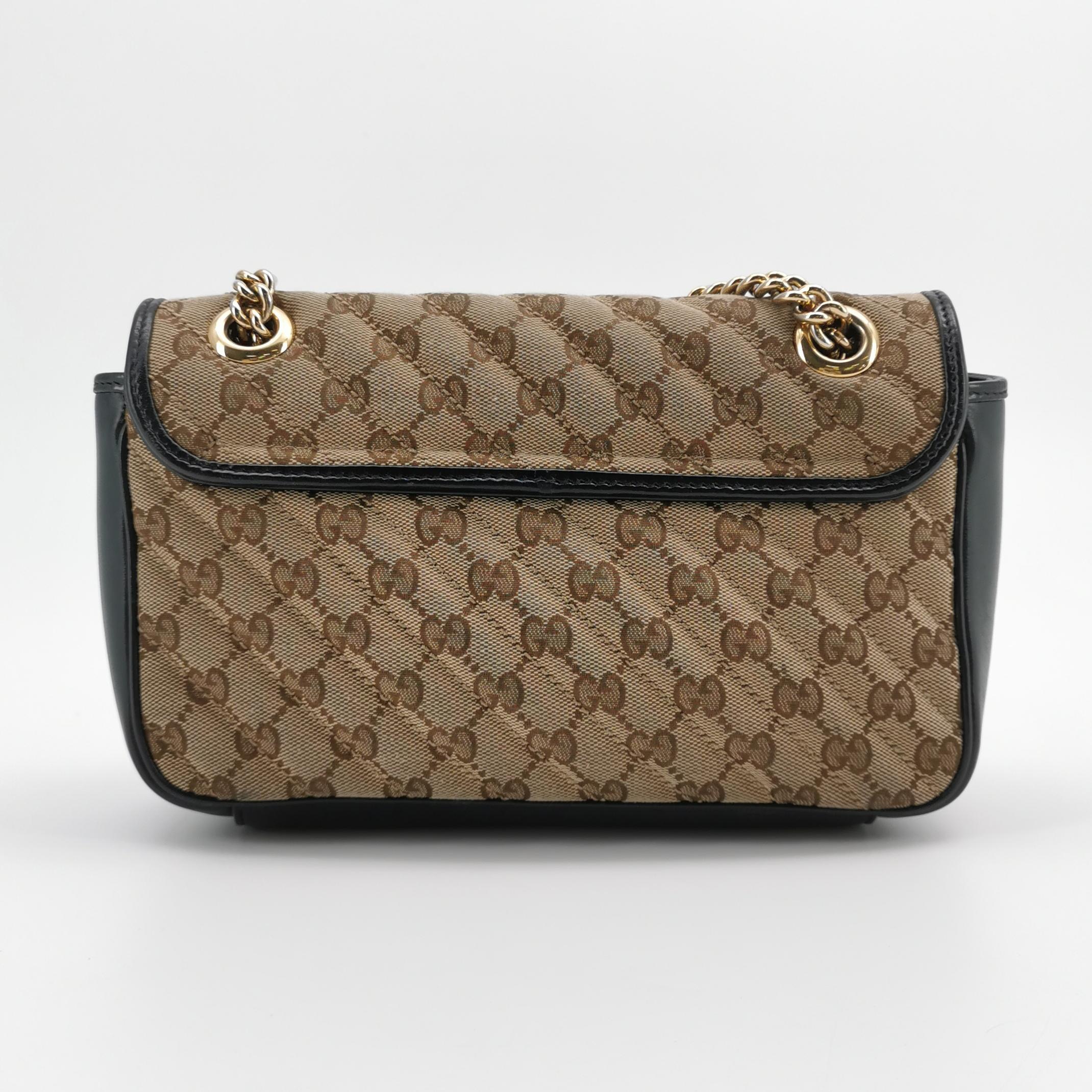 Gucci GG Marmont Flap Bag Diagonal Quilted GG Canvas with Leather Small — photo 5 of 22