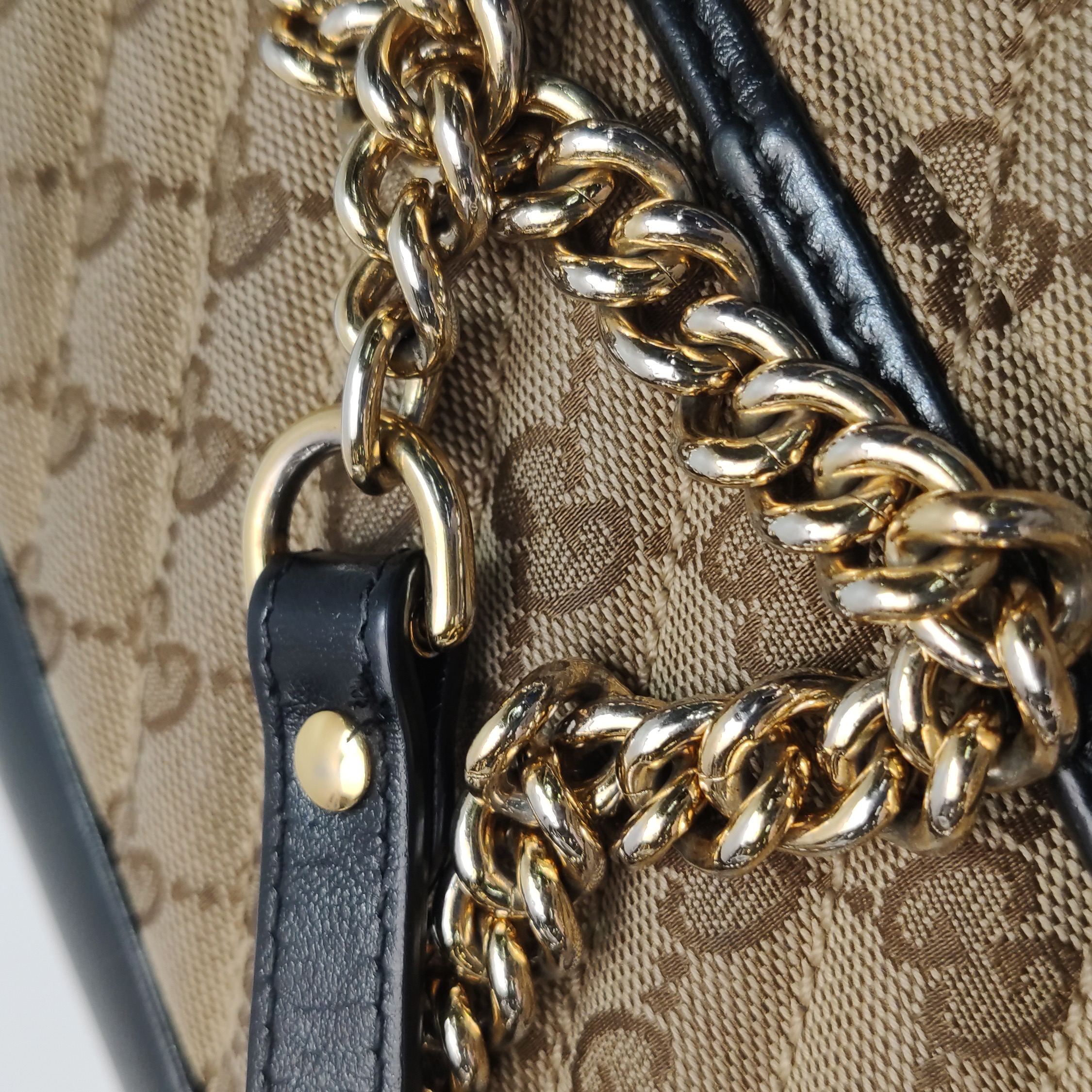 Gucci GG Marmont Flap Bag Diagonal Quilted GG Canvas with Leather Small — photo 15 of 22