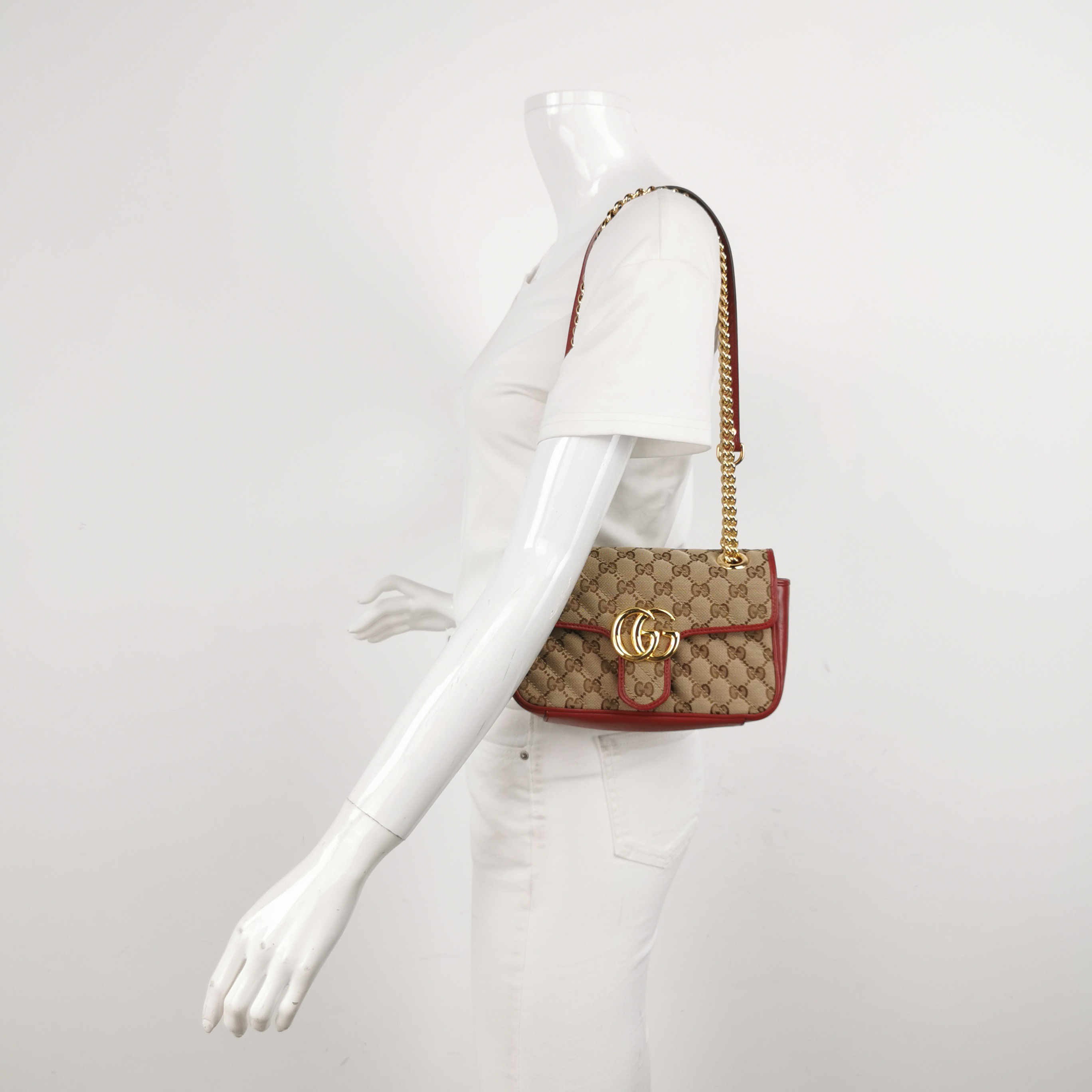 Gucci GG Marmont Flap Bag Diagonal Quilted GG Canvas with Leather Mini — alternate view