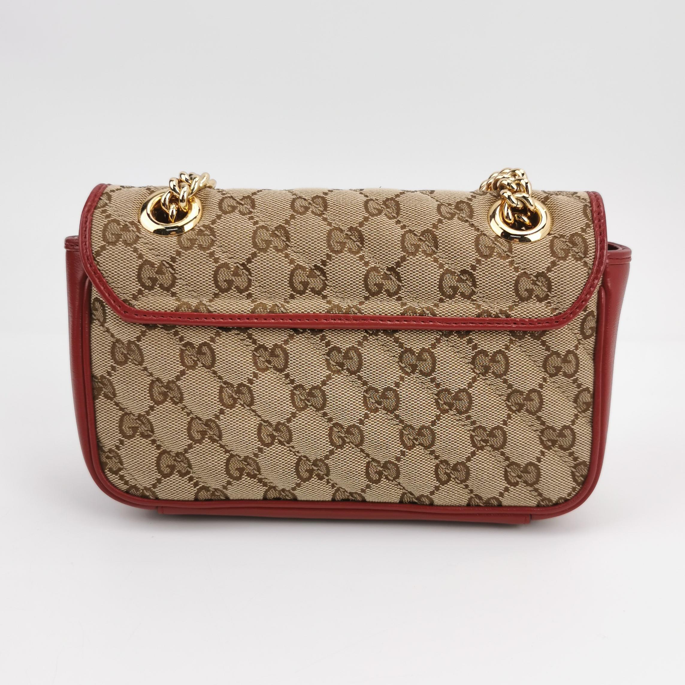 Gucci GG Marmont Flap Bag Diagonal Quilted GG Canvas with Leather Mini — photo 5 of 16