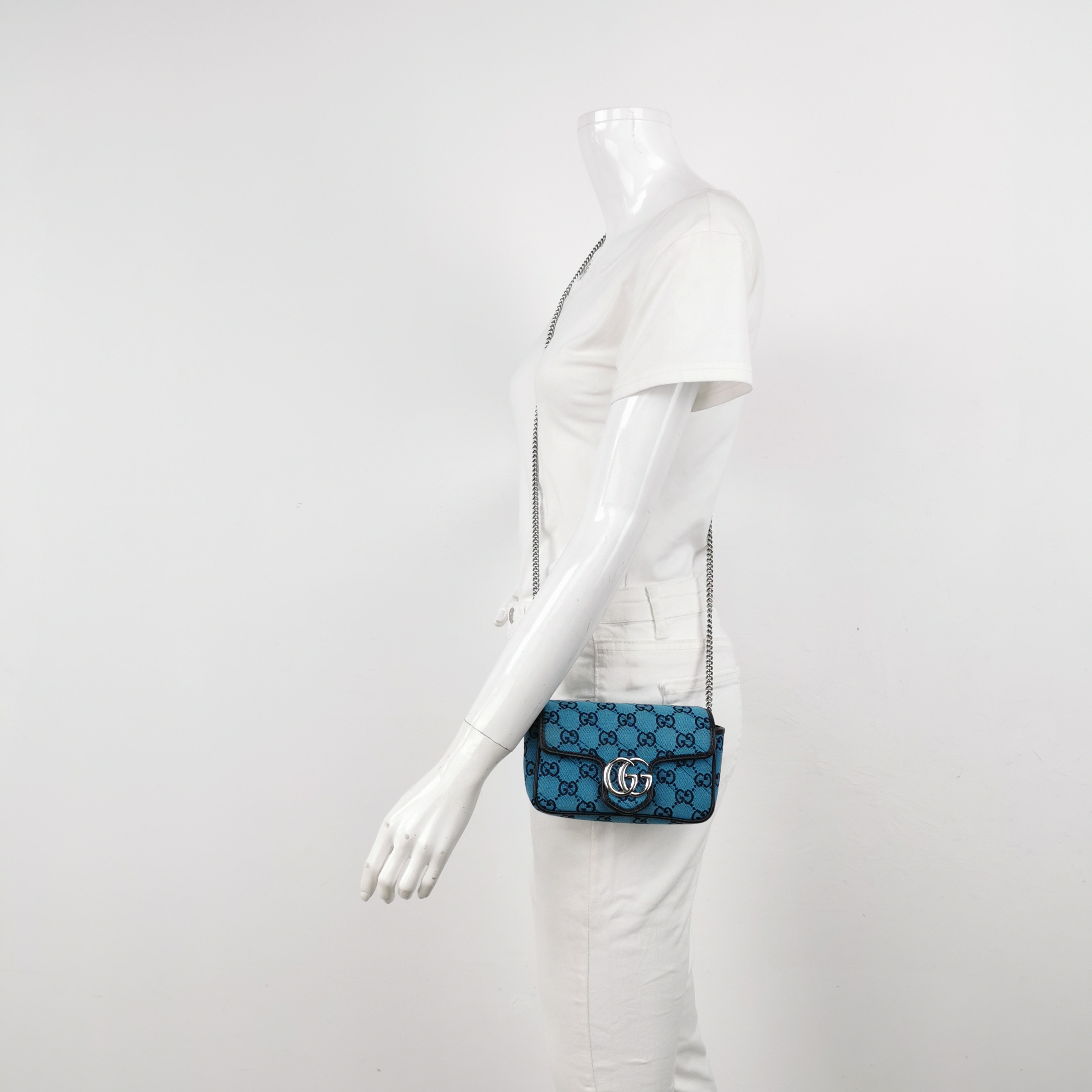 Gucci GG Marmont Flap Bag Diagonal Quilted GG Canvas with Leather Micro — alternate view