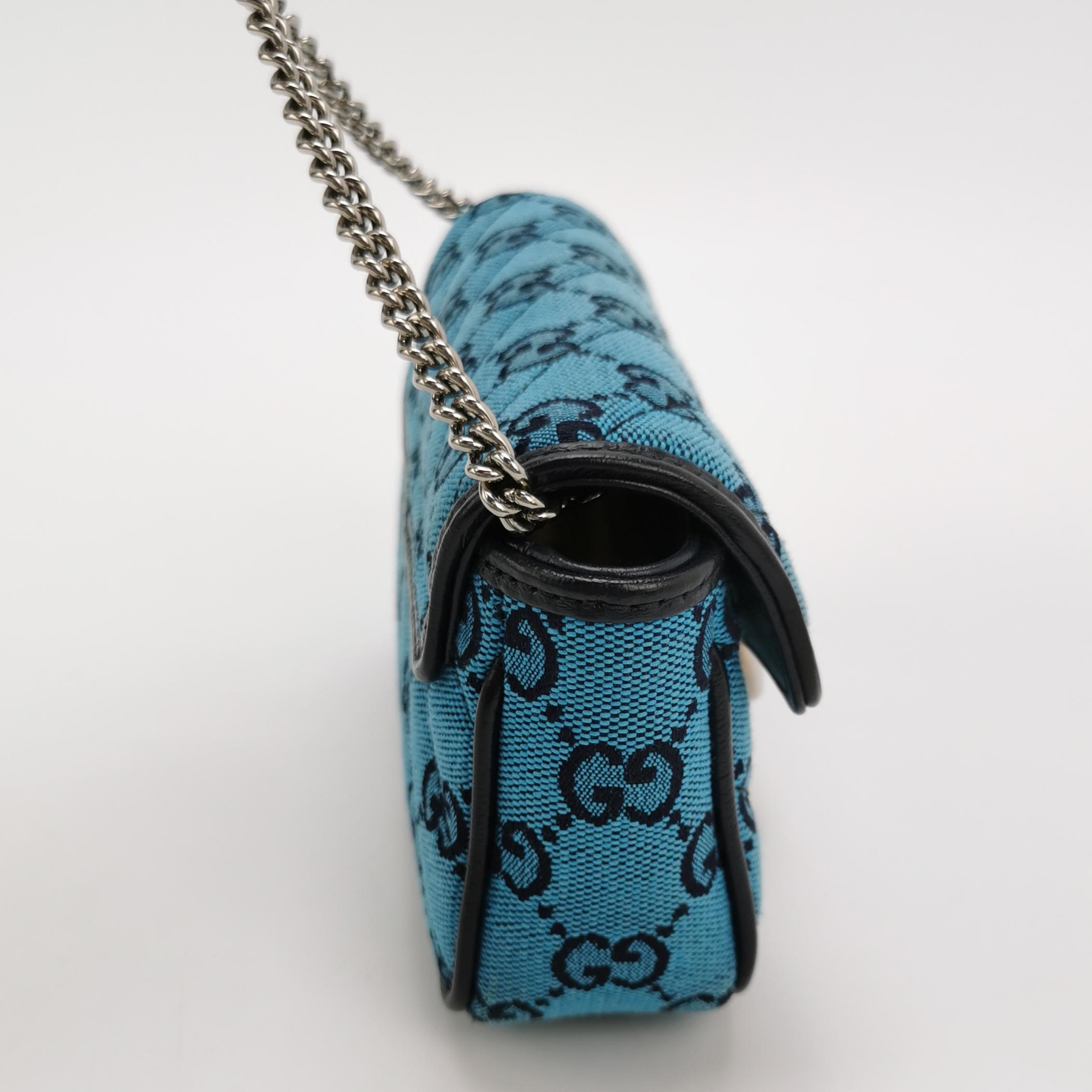 Gucci GG Marmont Flap Bag Diagonal Quilted GG Canvas with Leather Micro — photo 3 of 13
