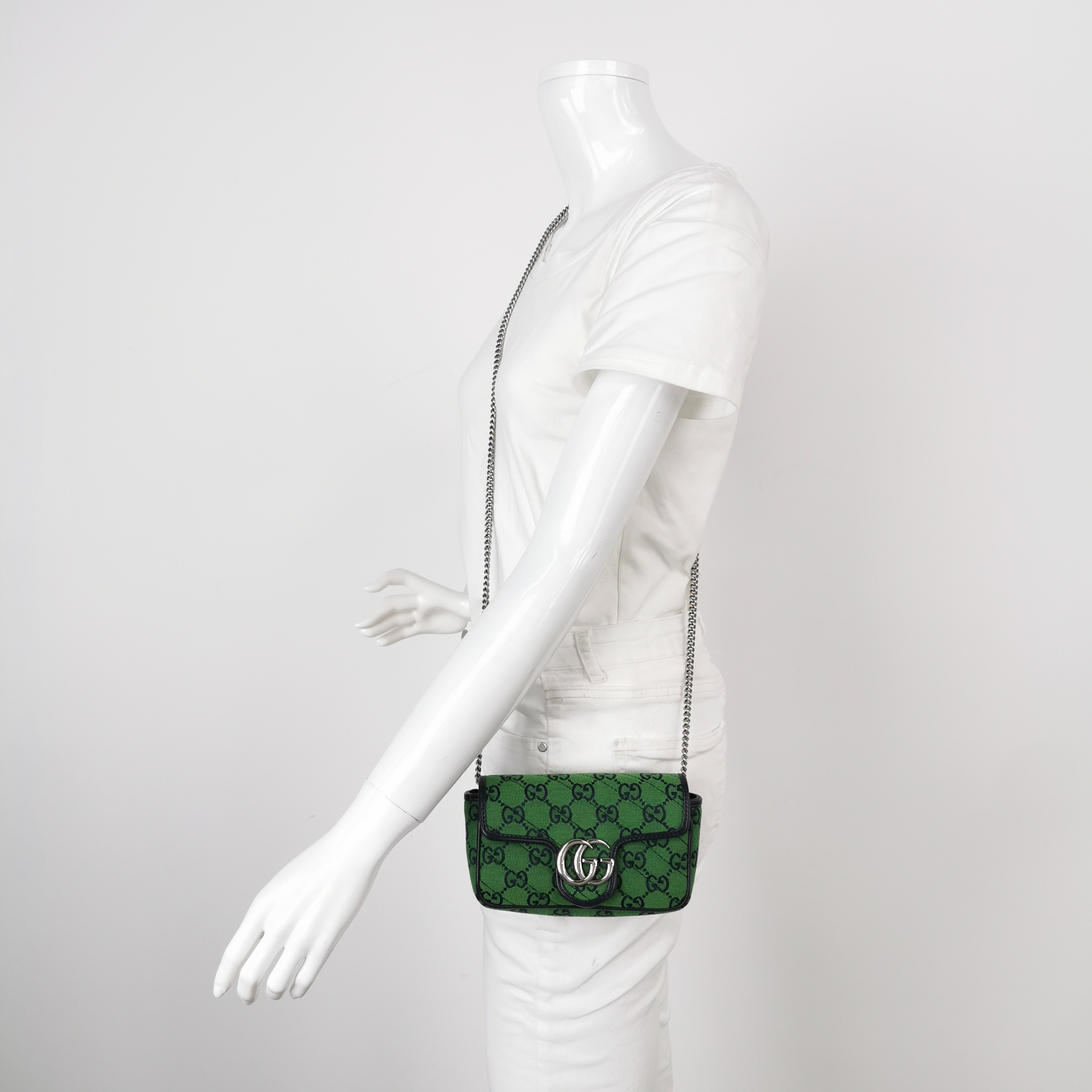 Gucci GG Marmont Flap Bag Diagonal Quilted GG Canvas with Leather Micro — alternate view