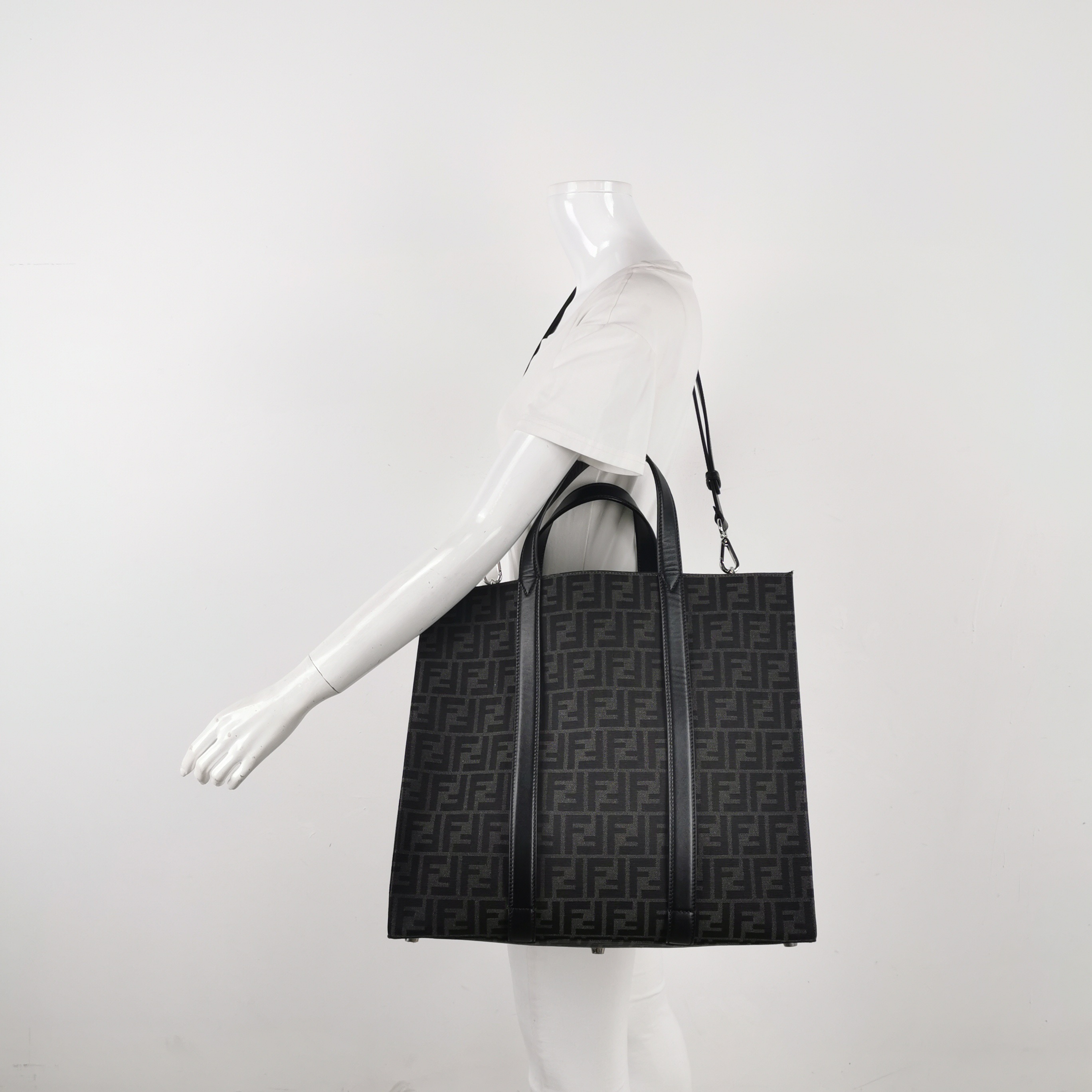 Fendi Convertible Open Tote Zucca Jacquard Fabric and Leather Large — alternate view