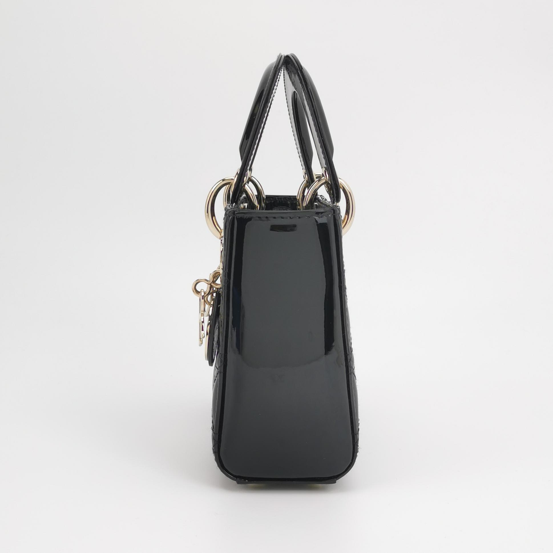 Christian Dior Lady Dior Chain Bag Cannage Quilt Patent Mini