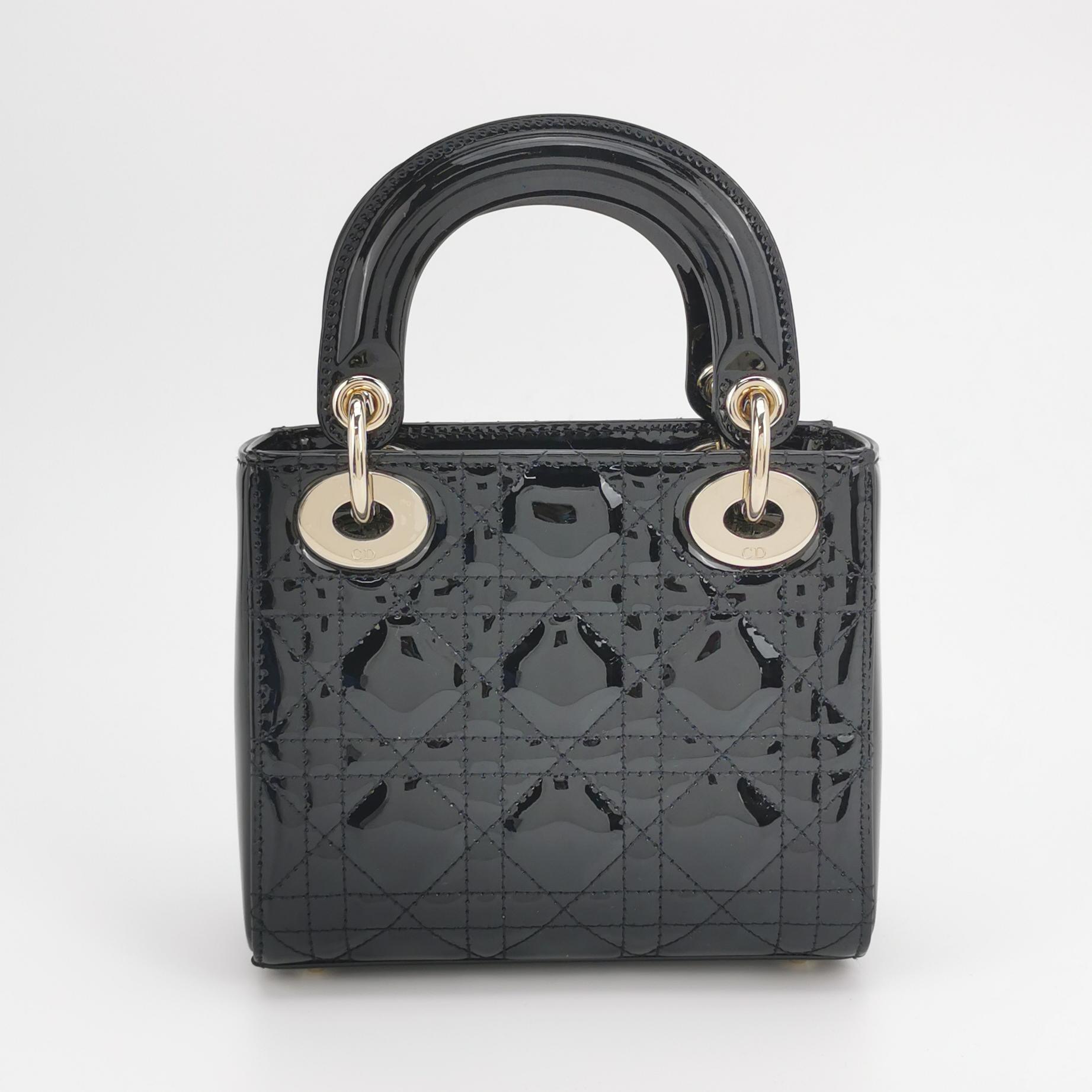 Christian Dior Lady Dior Chain Bag Cannage Quilt Patent Mini