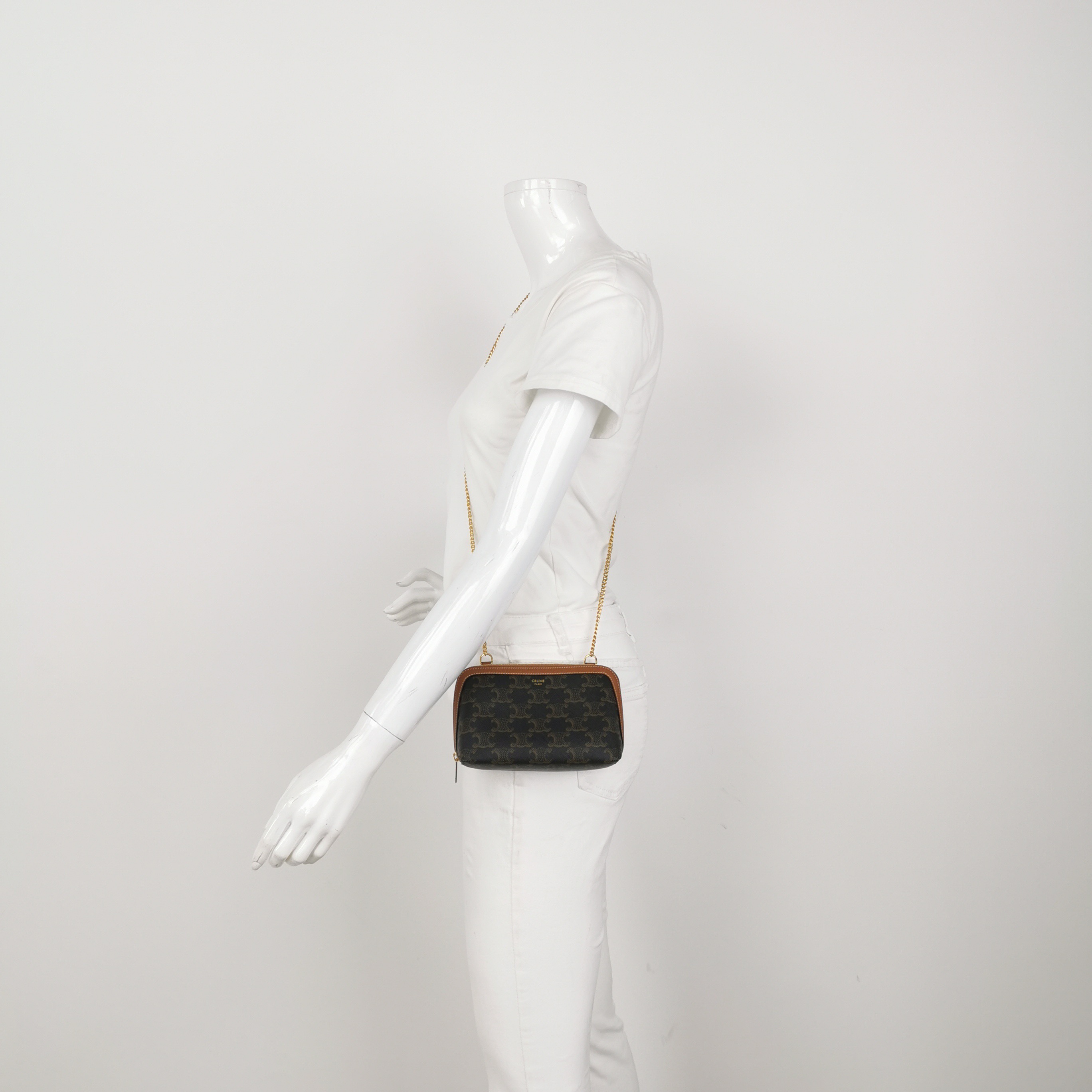 Celine Zip Around Chain Clutch Triomphe Coated Canvas — alternate view