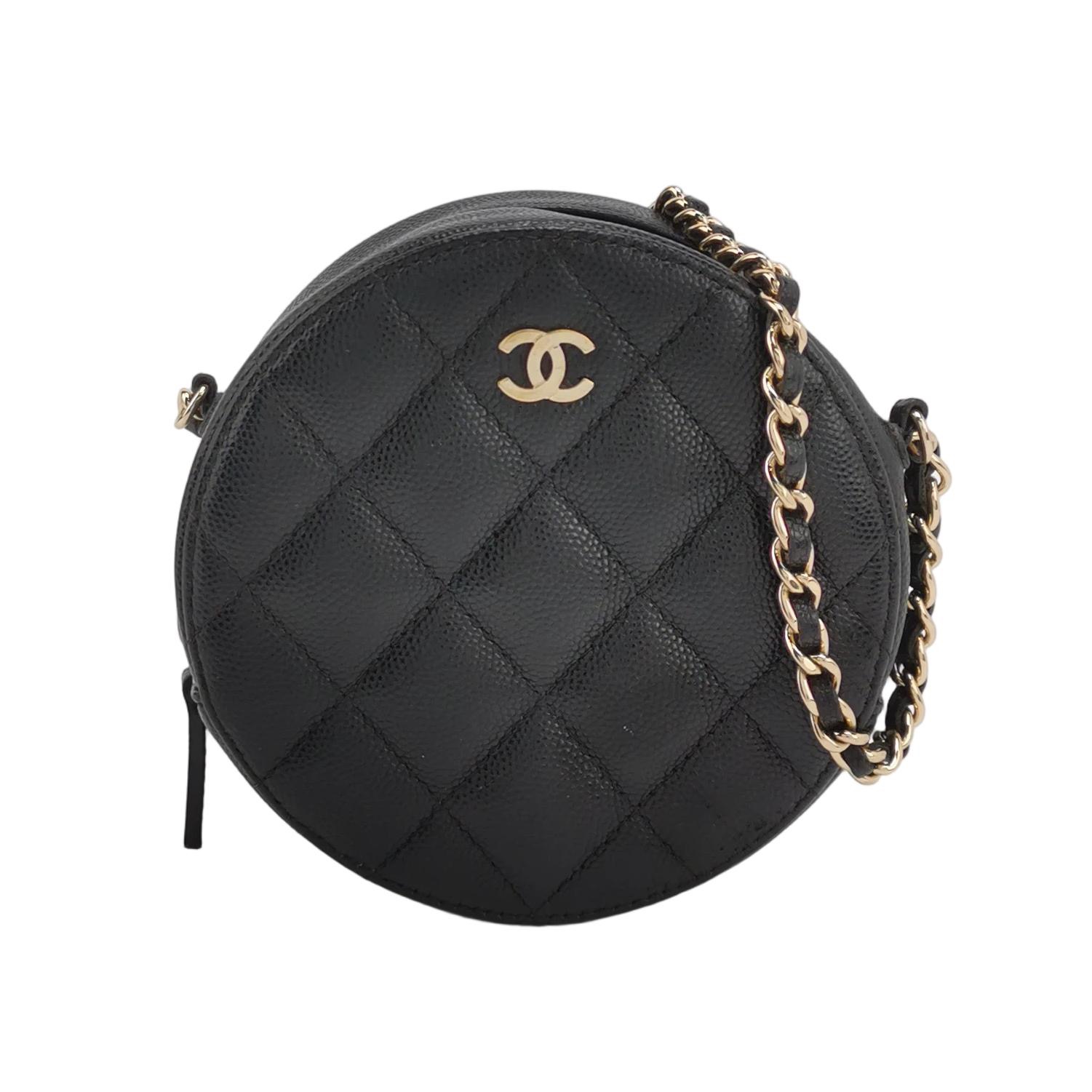 Chanel Round Clutch with Chain Quilted Iridescent Caviar Mini