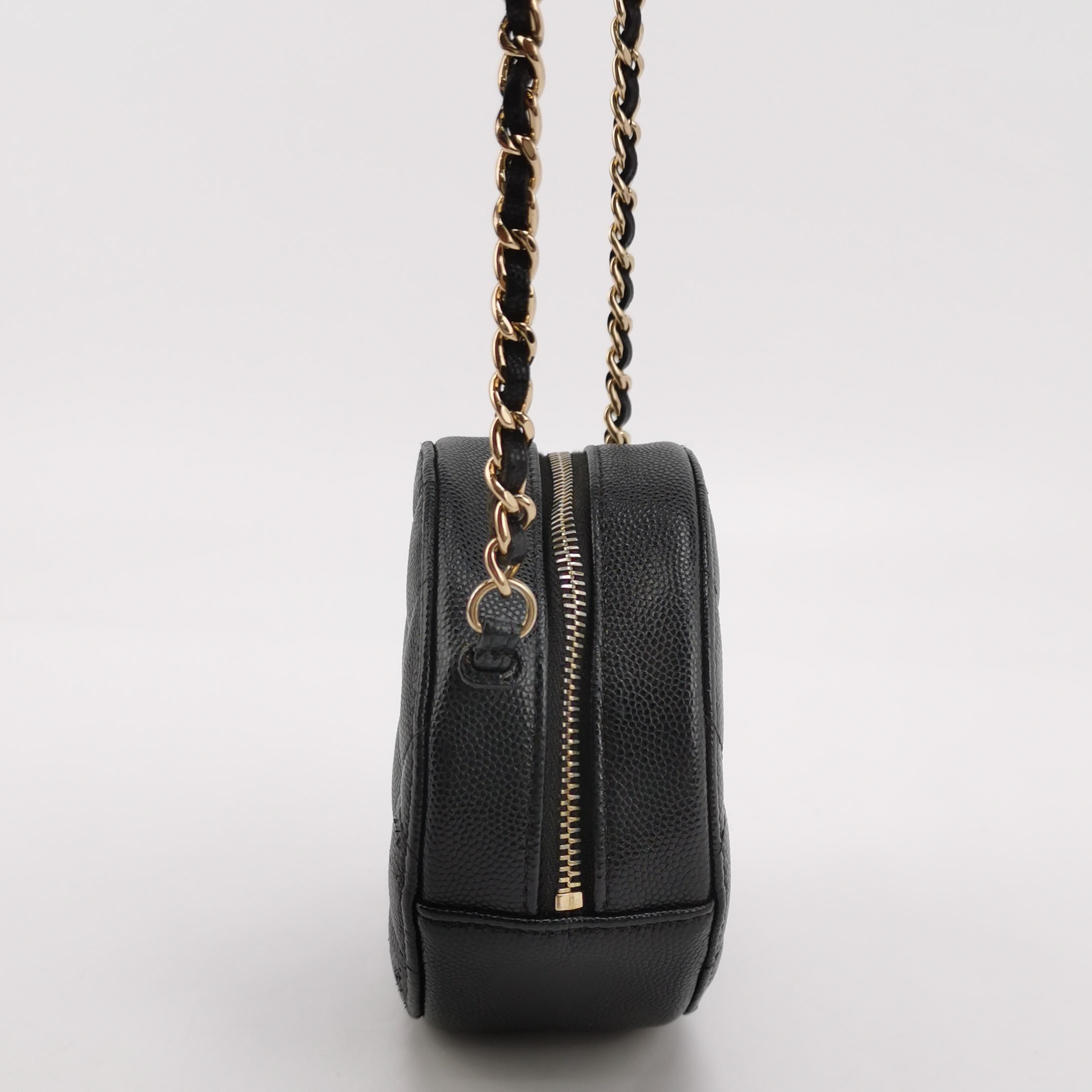 Chanel Round Clutch with Chain Quilted Iridescent Caviar Mini