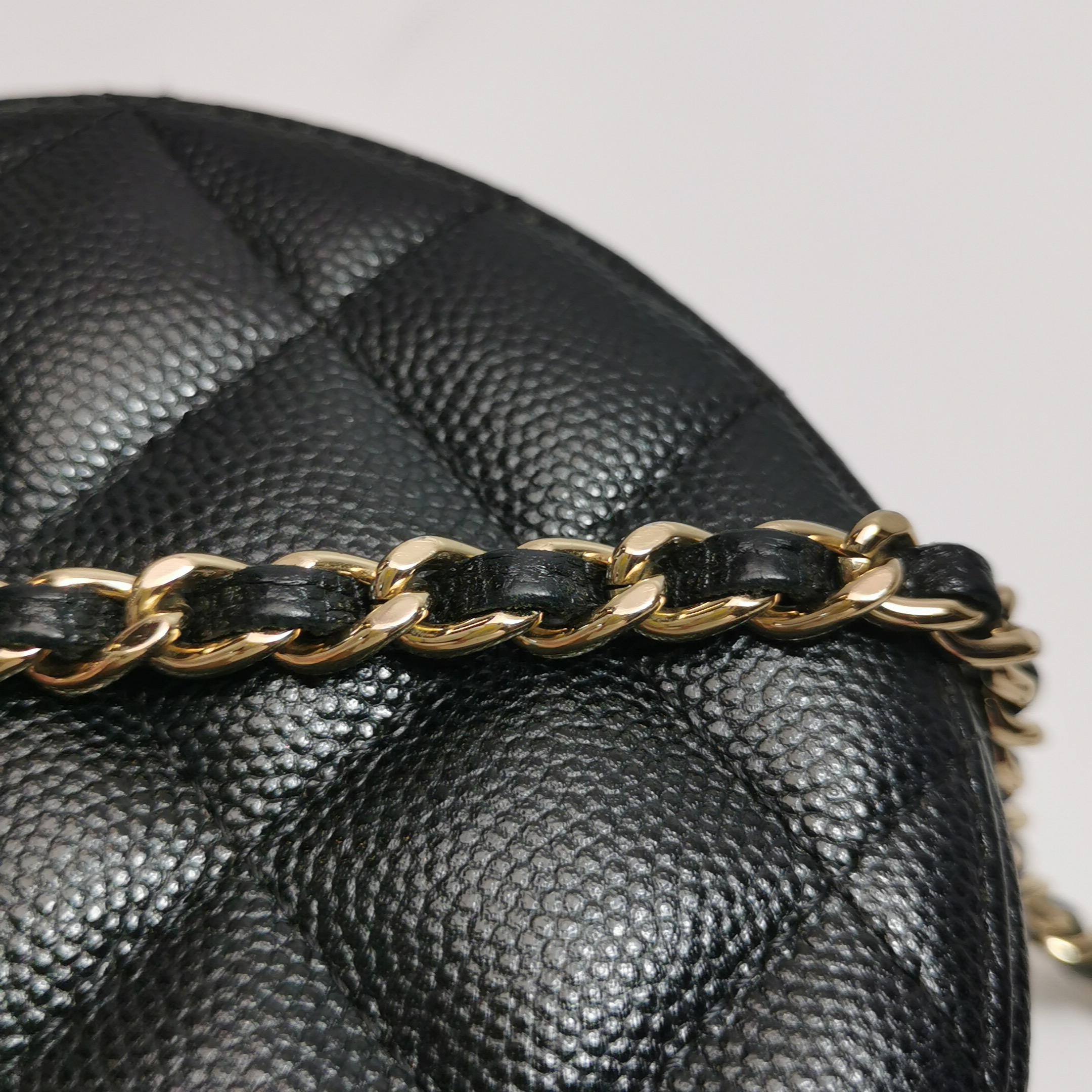 Chanel Round Clutch with Chain Quilted Iridescent Caviar Mini