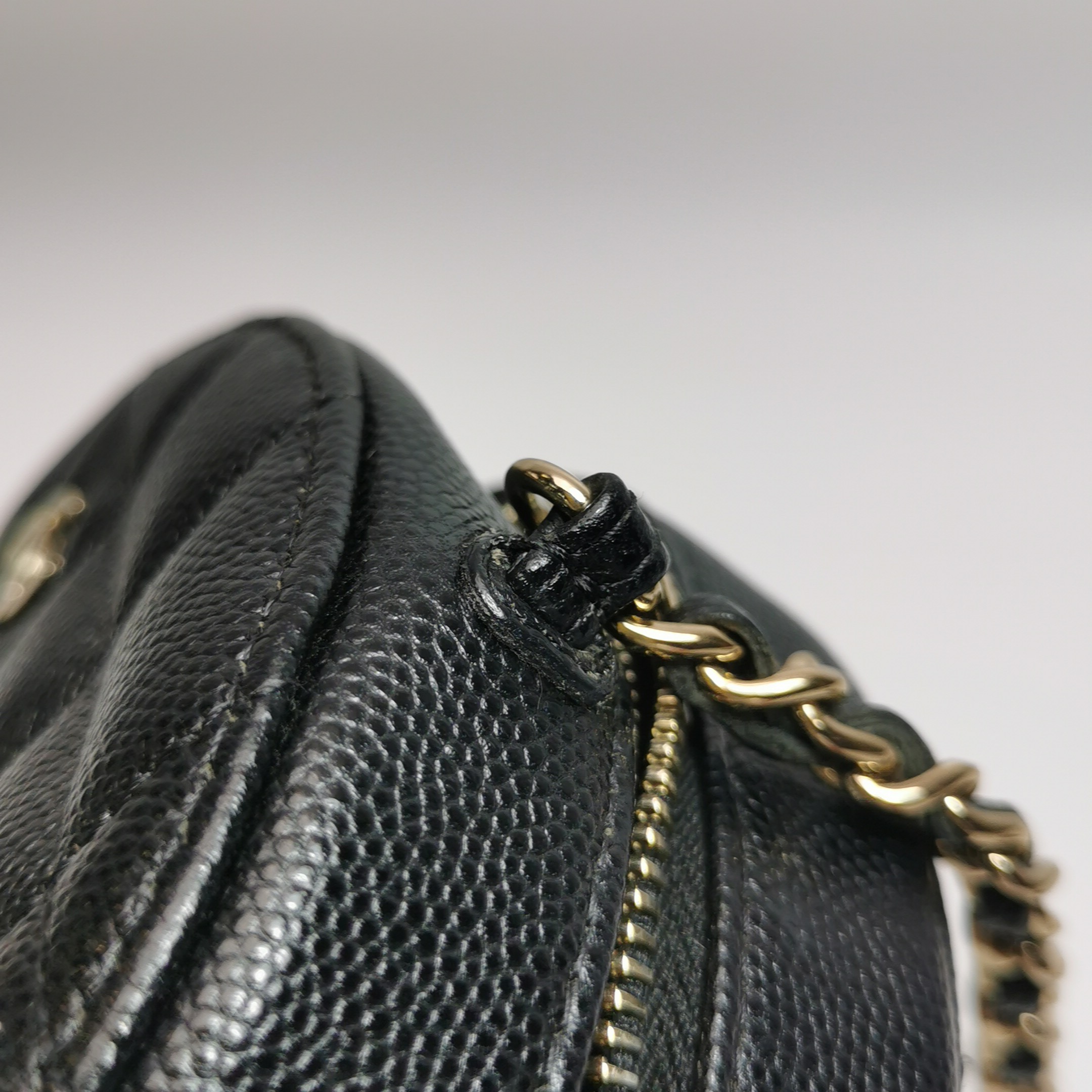 Chanel Round Clutch with Chain Quilted Iridescent Caviar Mini