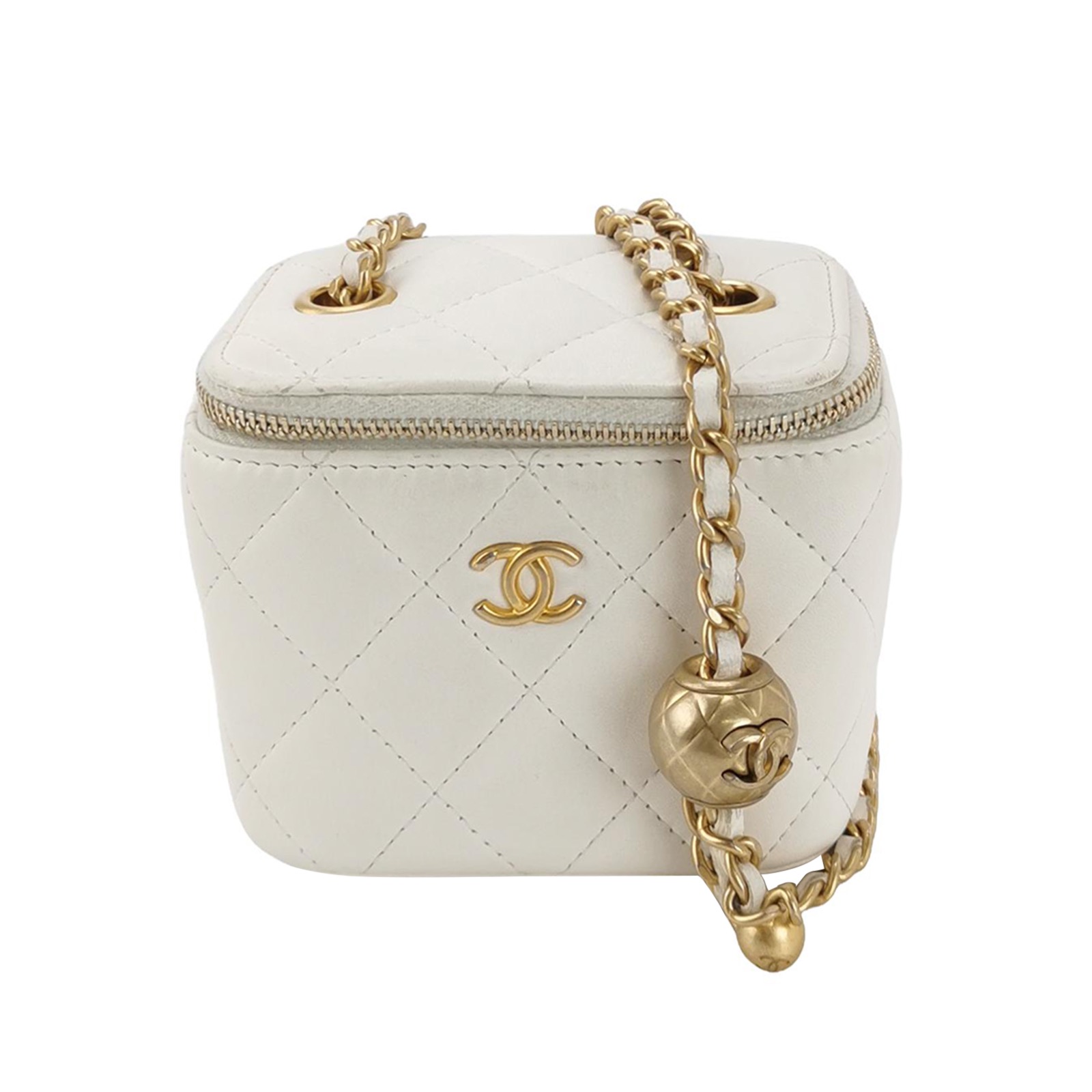 Chanel Lambskin Quilted Mini Pearl Crush Vanity Case With Chain White — photo 1 of 22