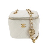 Chanel Lambskin Quilted Mini Pearl Crush Vanity Case With Chain White — thumbnail 1