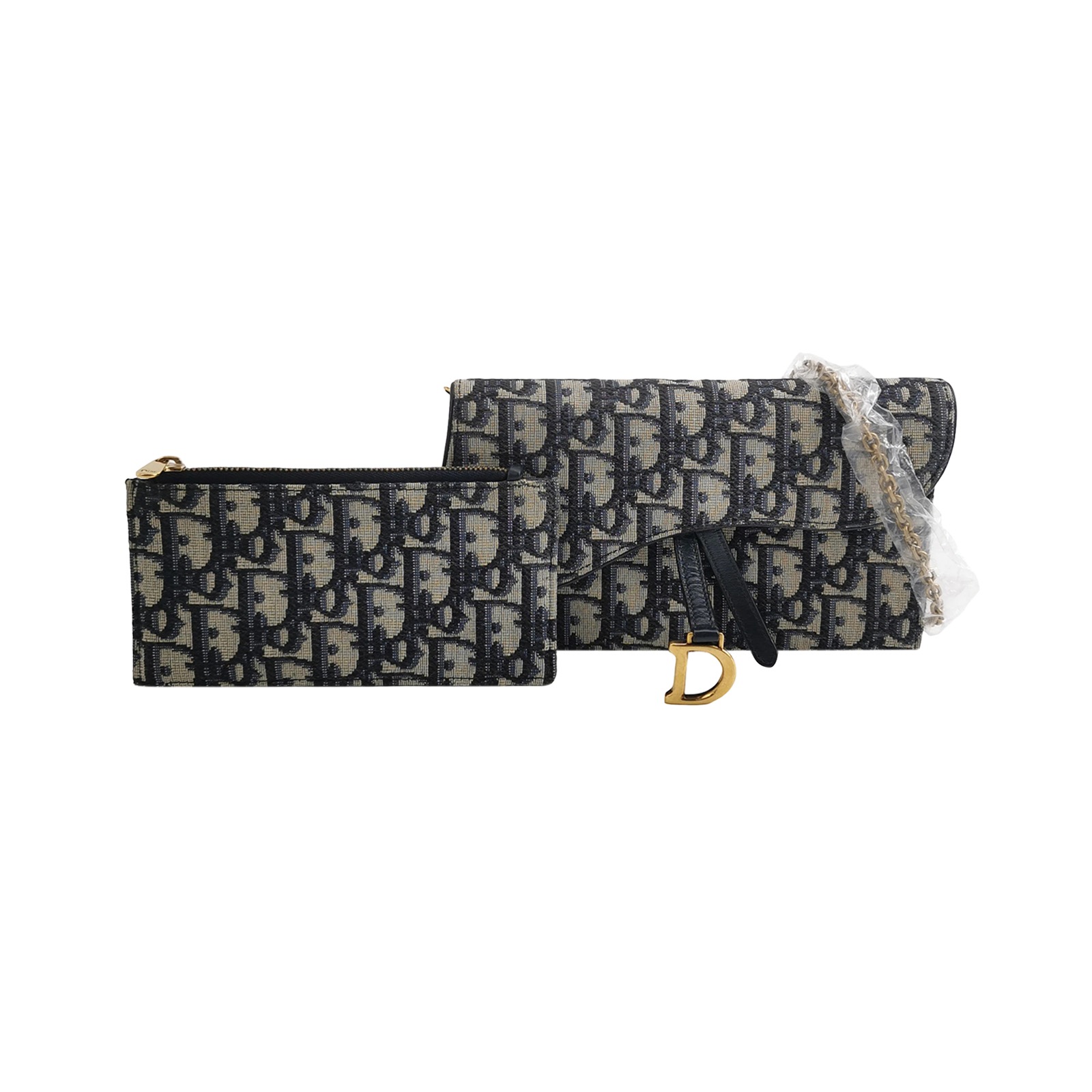 Christian Dior Saddle Chain Wallet Oblique Canvas