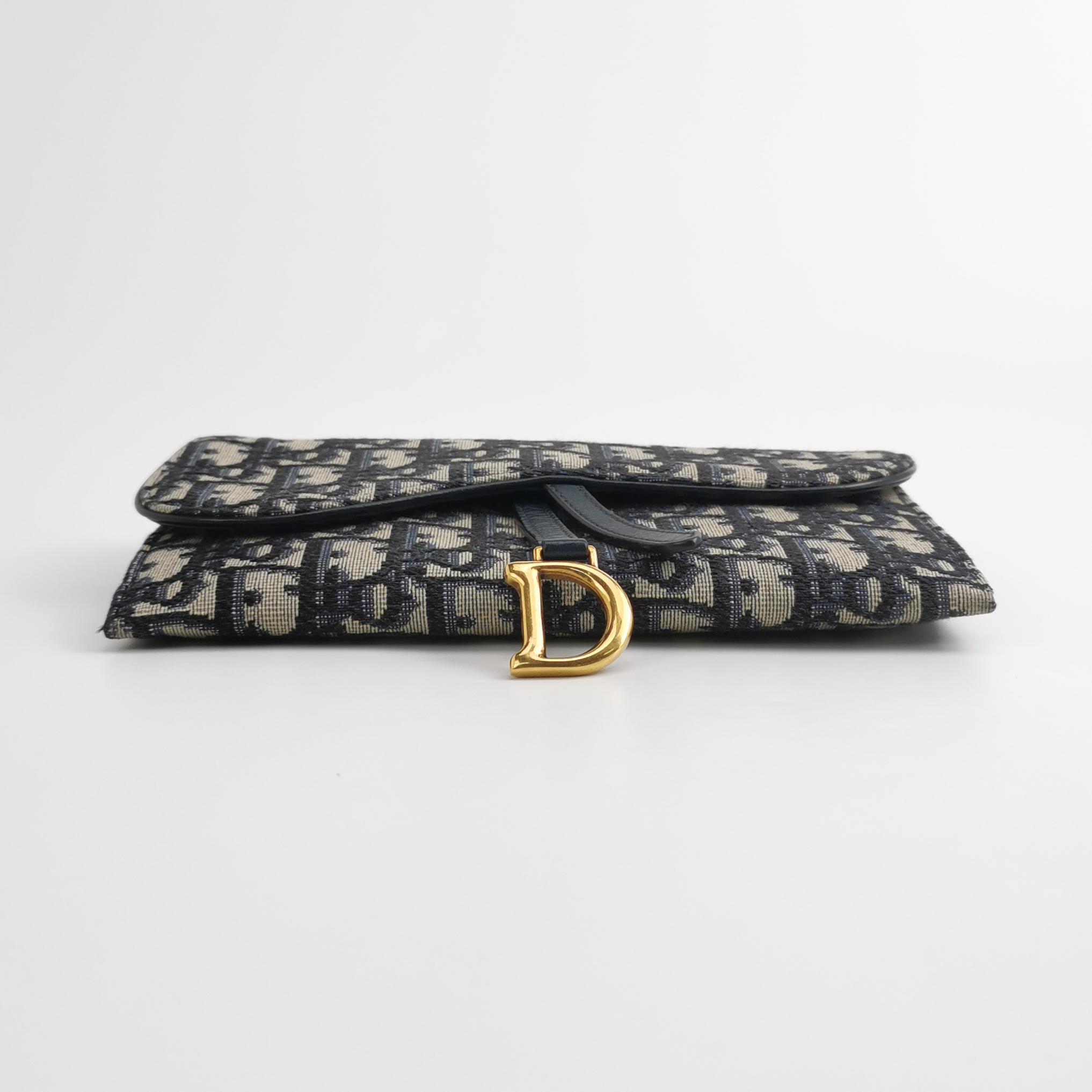 Christian Dior Saddle Chain Wallet Oblique Canvas