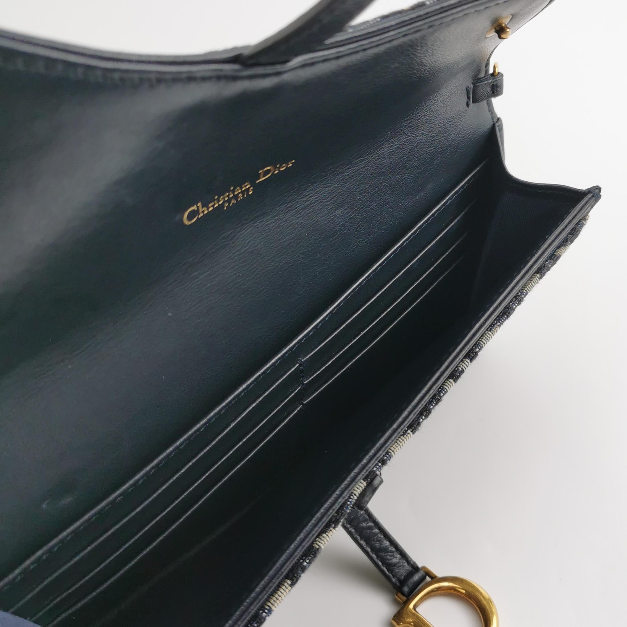 Christian Dior Saddle Chain Wallet Oblique Canvas