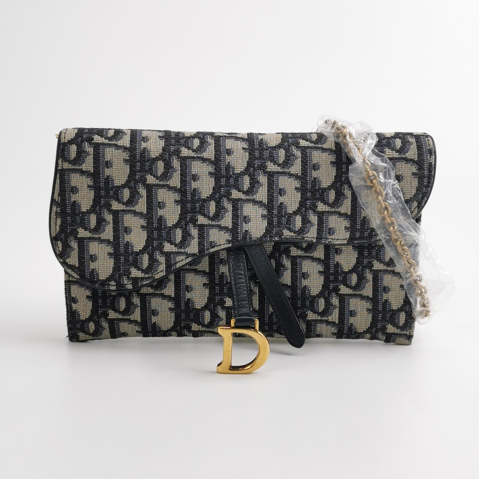 Christian Dior Saddle Chain Wallet Oblique Canvas