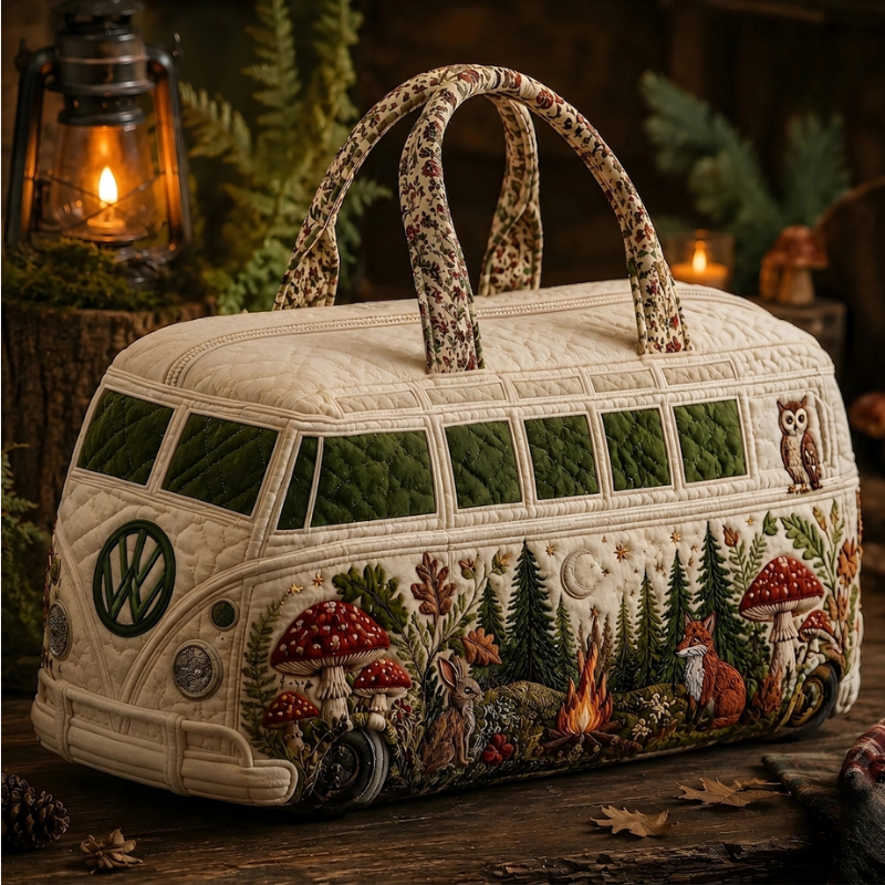 Woodland Fox & Mushroom Camper Quilted Duffle Bag
