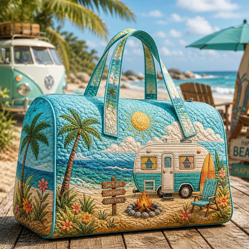 Beach Camper Summer Adventure Quilted Duffle Bag