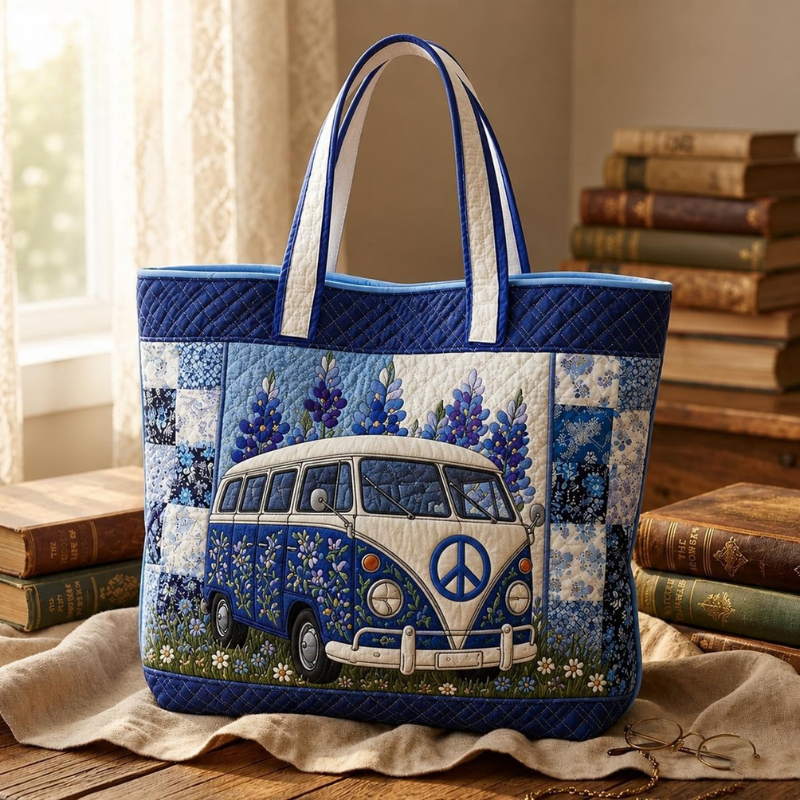 Blue Hippie Van Quilted Tote Bag