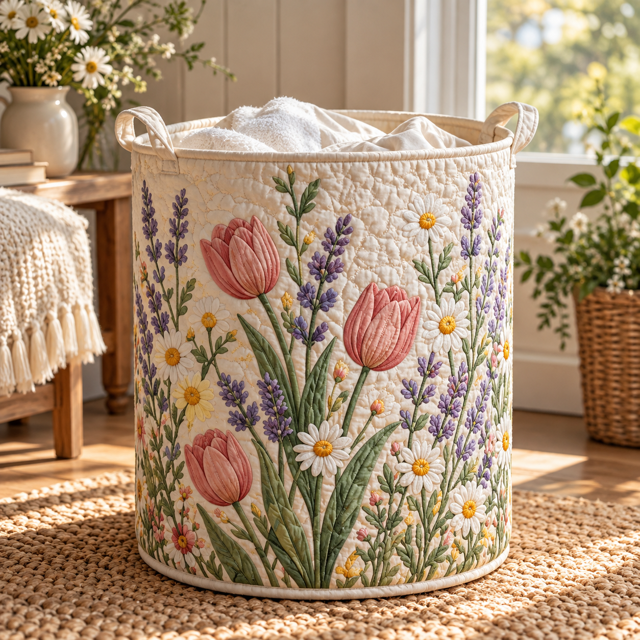 Tulip Lavender Meadow Quilted Laundry Basket