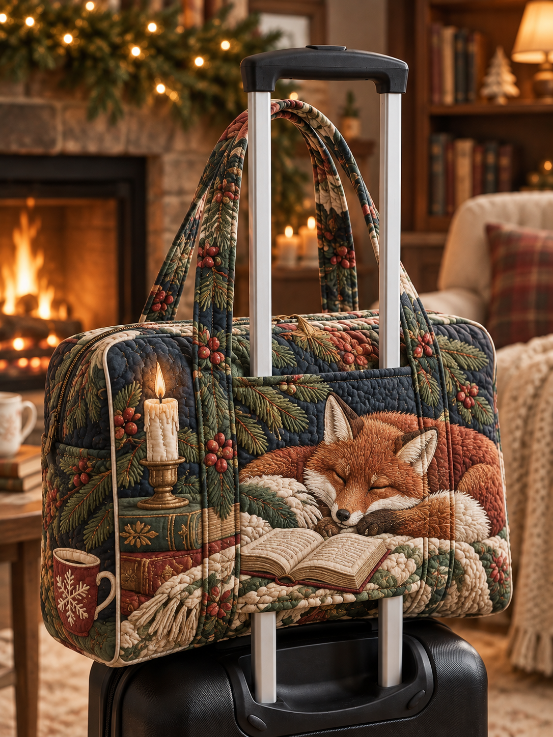 Cozy Fox Reading by Firelight Quilted Weekender Bag With Trolley Sleeve