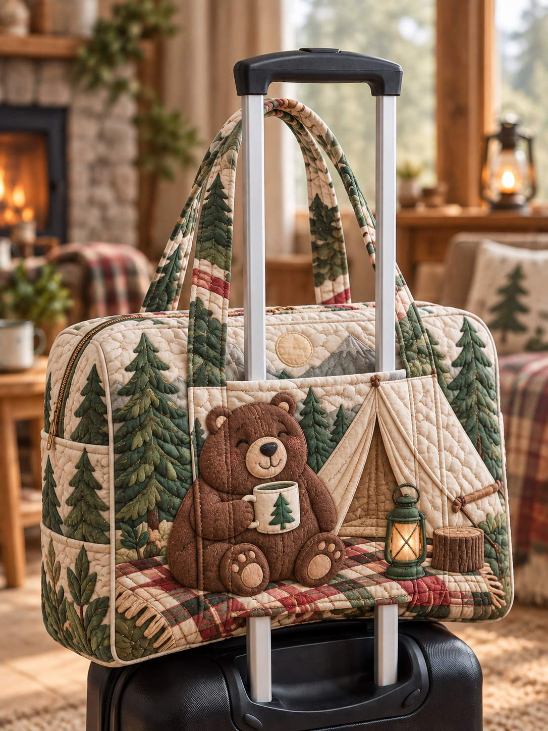 Teddy Bear Forest Campsite Quilted Weekender Bag With Trolley Sleeve