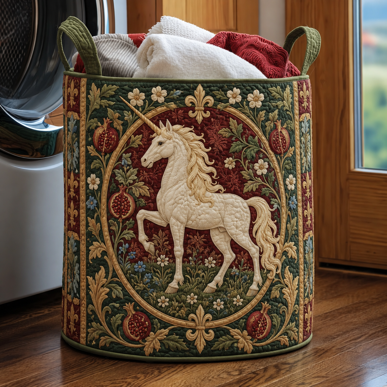 Vintage Tapestry Unicorn Quilted Laundry Basket