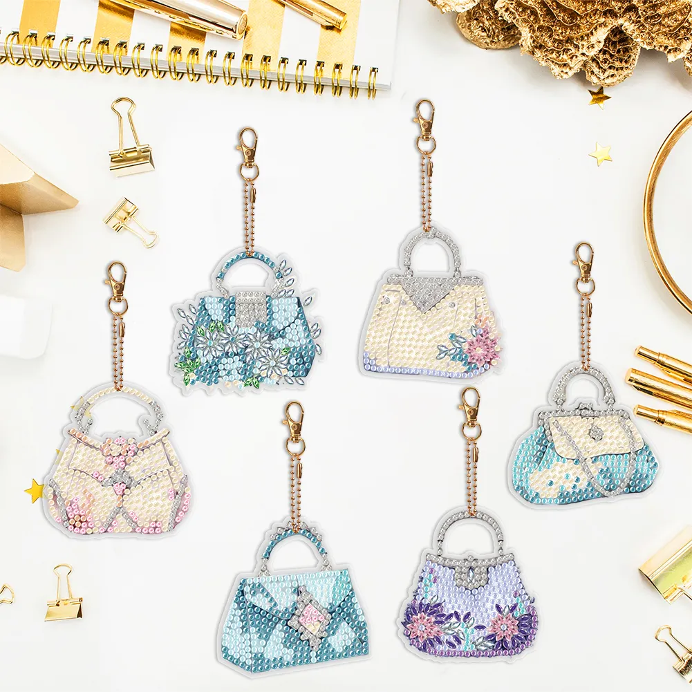 DIY Handbag-6Pcs Diamond painting keychain（Double-Sided)