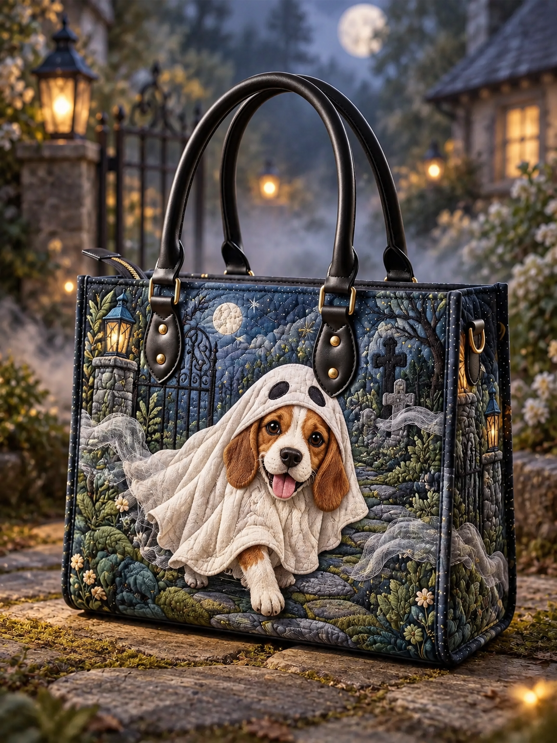 Ghost Costume Puppy Quilted Leather Strap Bible Handbag