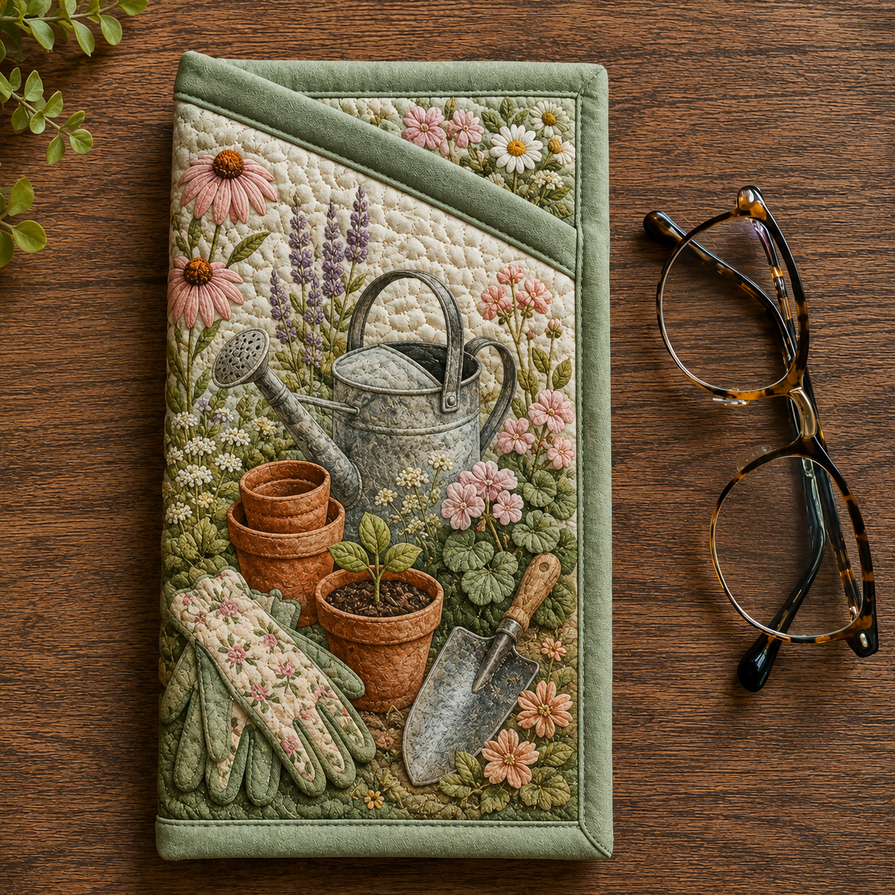 Cottage Gardening Tools Floral Quilted Eyeglass Case