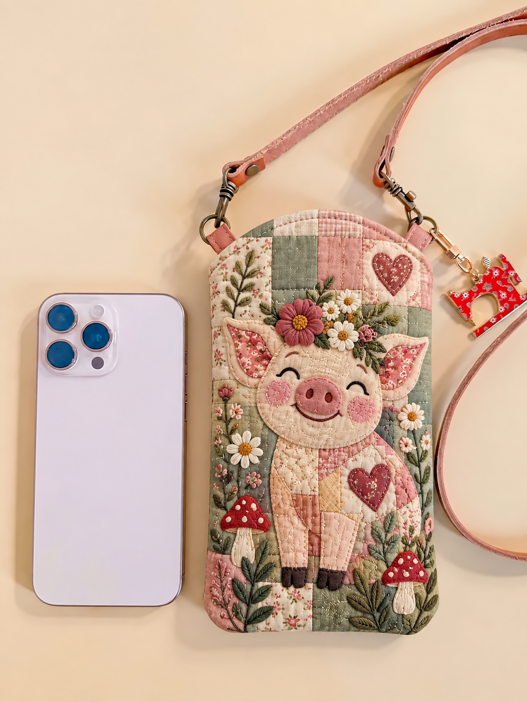 Sweet Piglet Floral Patchwork Quilted Slim Phone Crossbody Bag