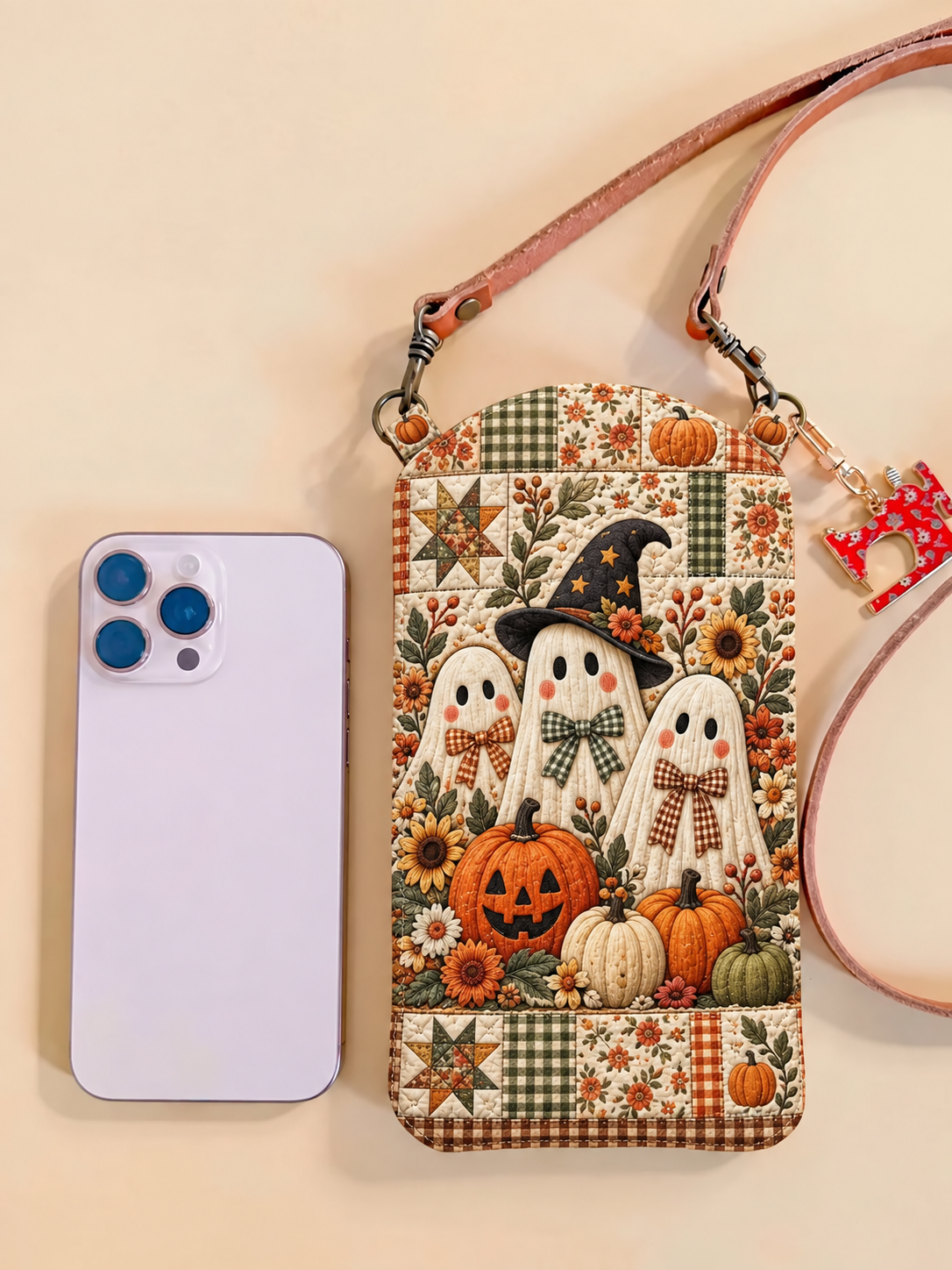 Ghost Trio Pumpkin Patch Quilted Slim Phone Crossbody Bag