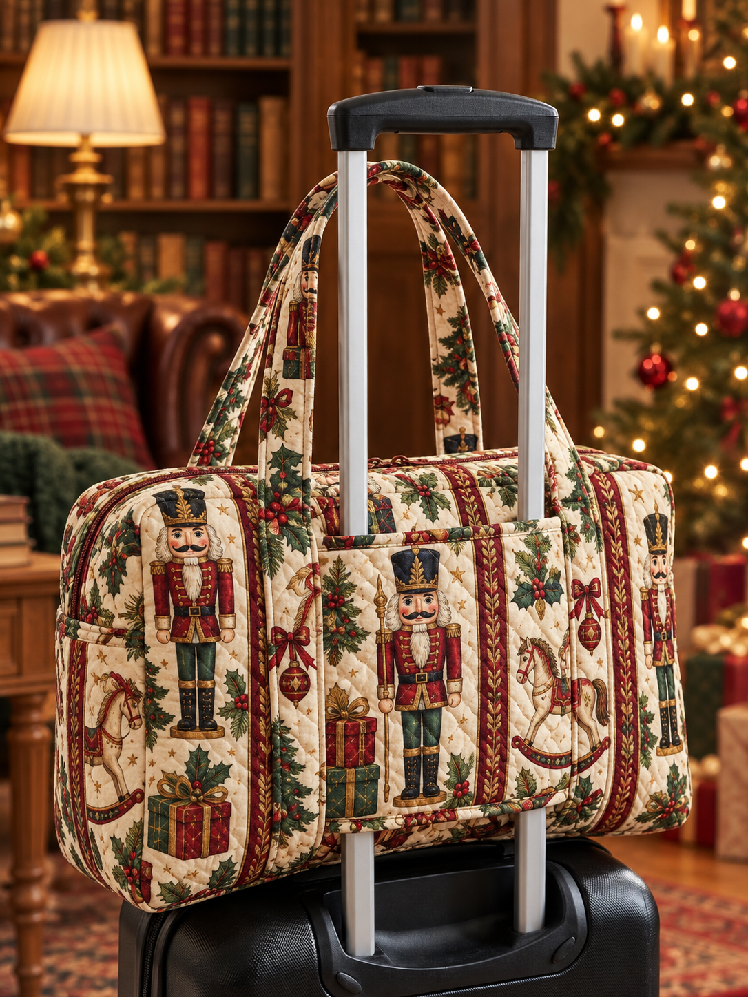 Classic Nutcracker Holiday Quilted Weekender Bag With Trolley Sleeve