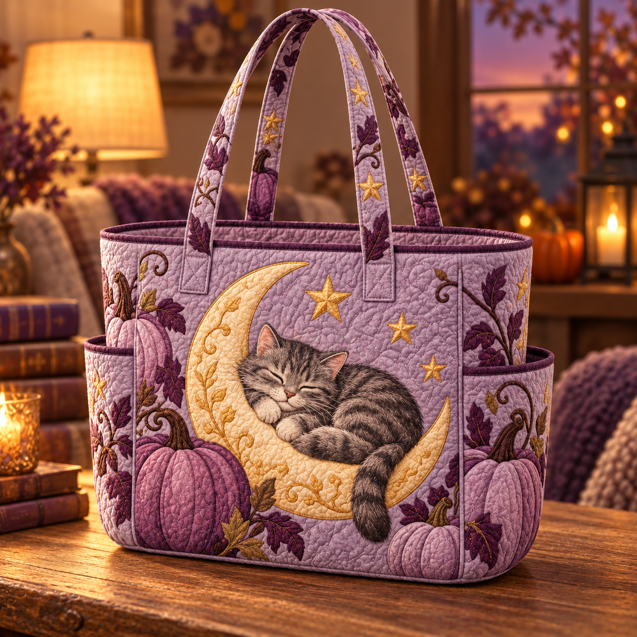 Sleep Cat Multiple Pockets Quilted Tote Bag TP32