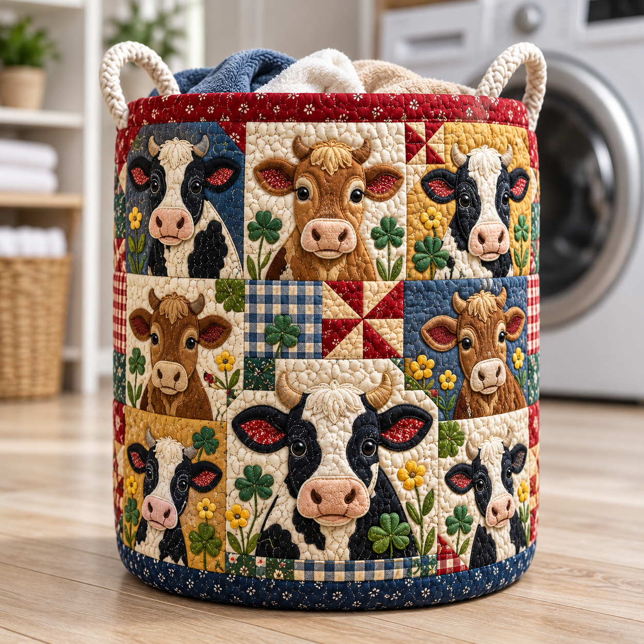 Farm Animal Patchwork Quilted Laundry Basket