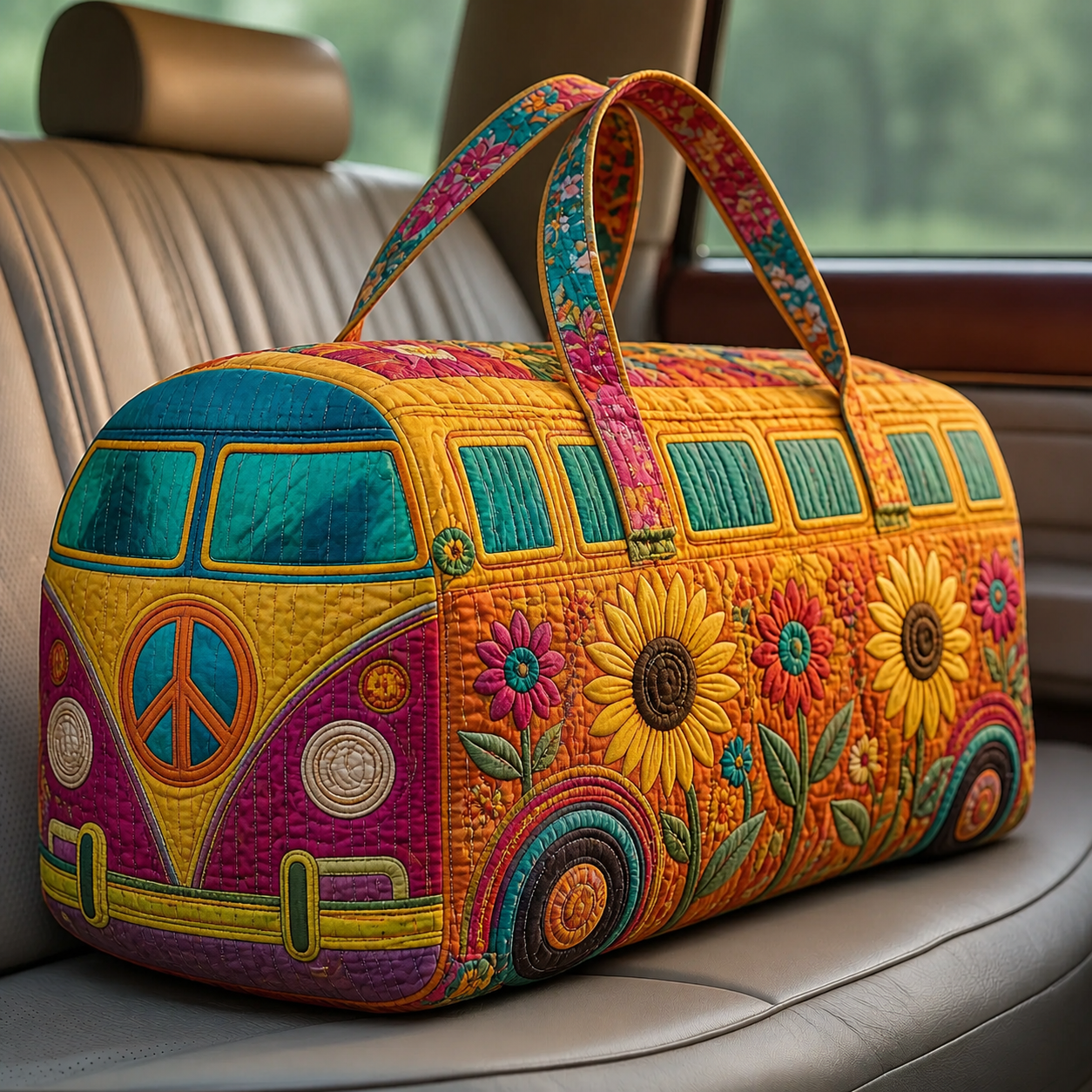 Sunflower Camper Quilted Travel Bag