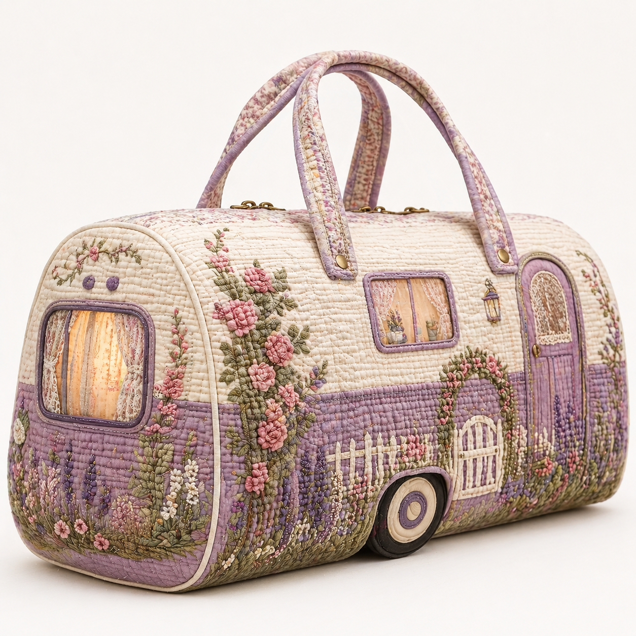 Lavender & Rose Cottage Hippie Van Quilted Duffle Bag