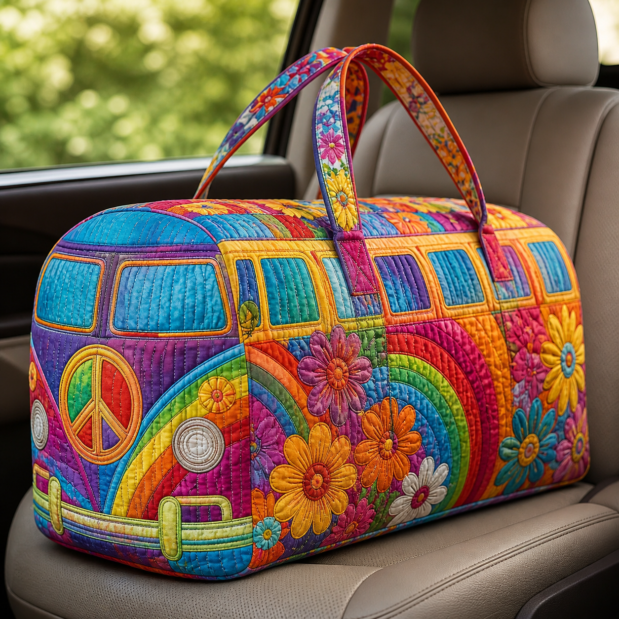 Rainbow Flower Camper Quilted Weekender Bag