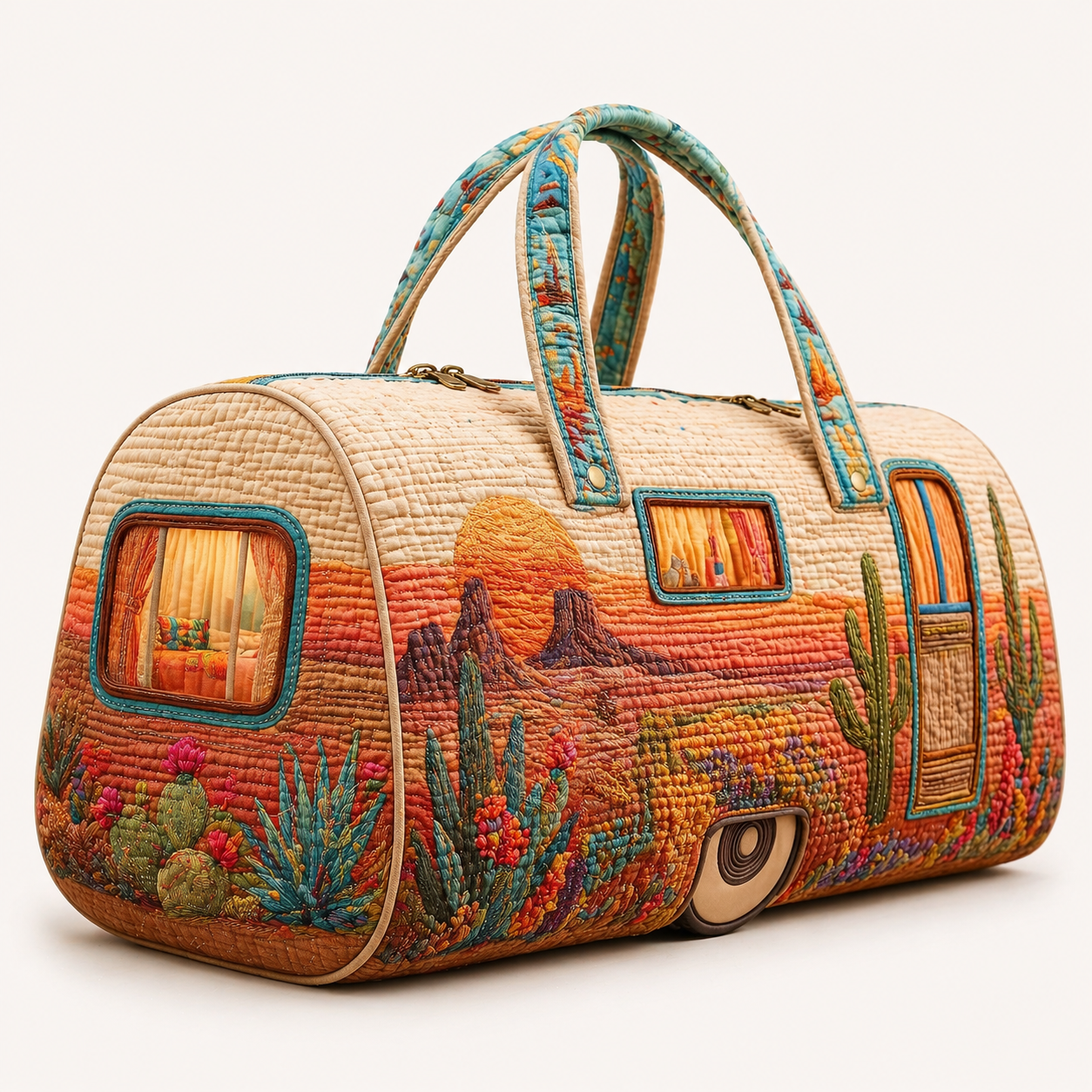 Desert Cactus Sunset Hippie Van Quilted Duffle Bag