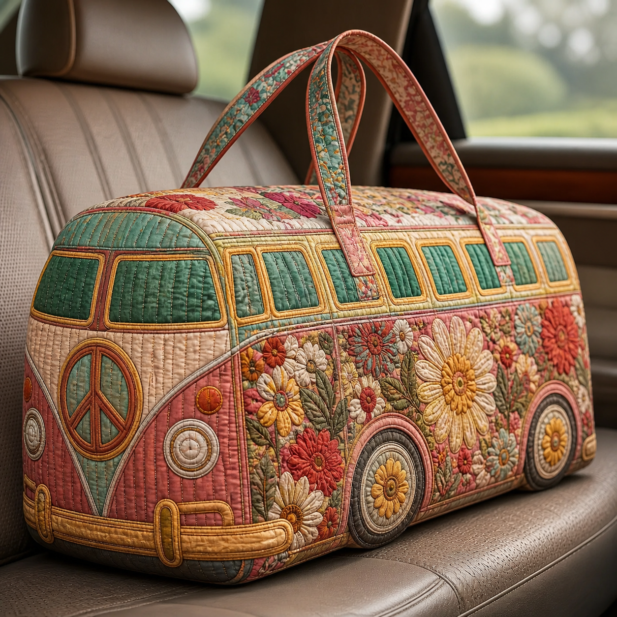 Vintage Daisy Camper Quilted Travel Bag