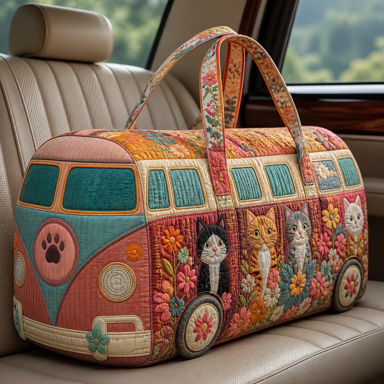 Cat Garden Camper Quilted Travel Bag
