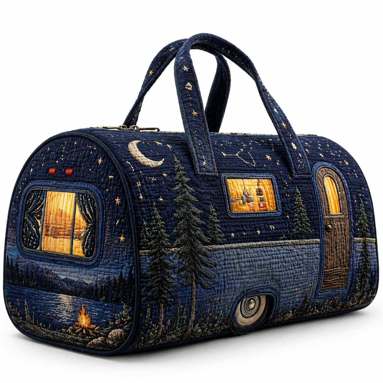 Starry Night Campfire Hippie Van Quilted Duffle Bag