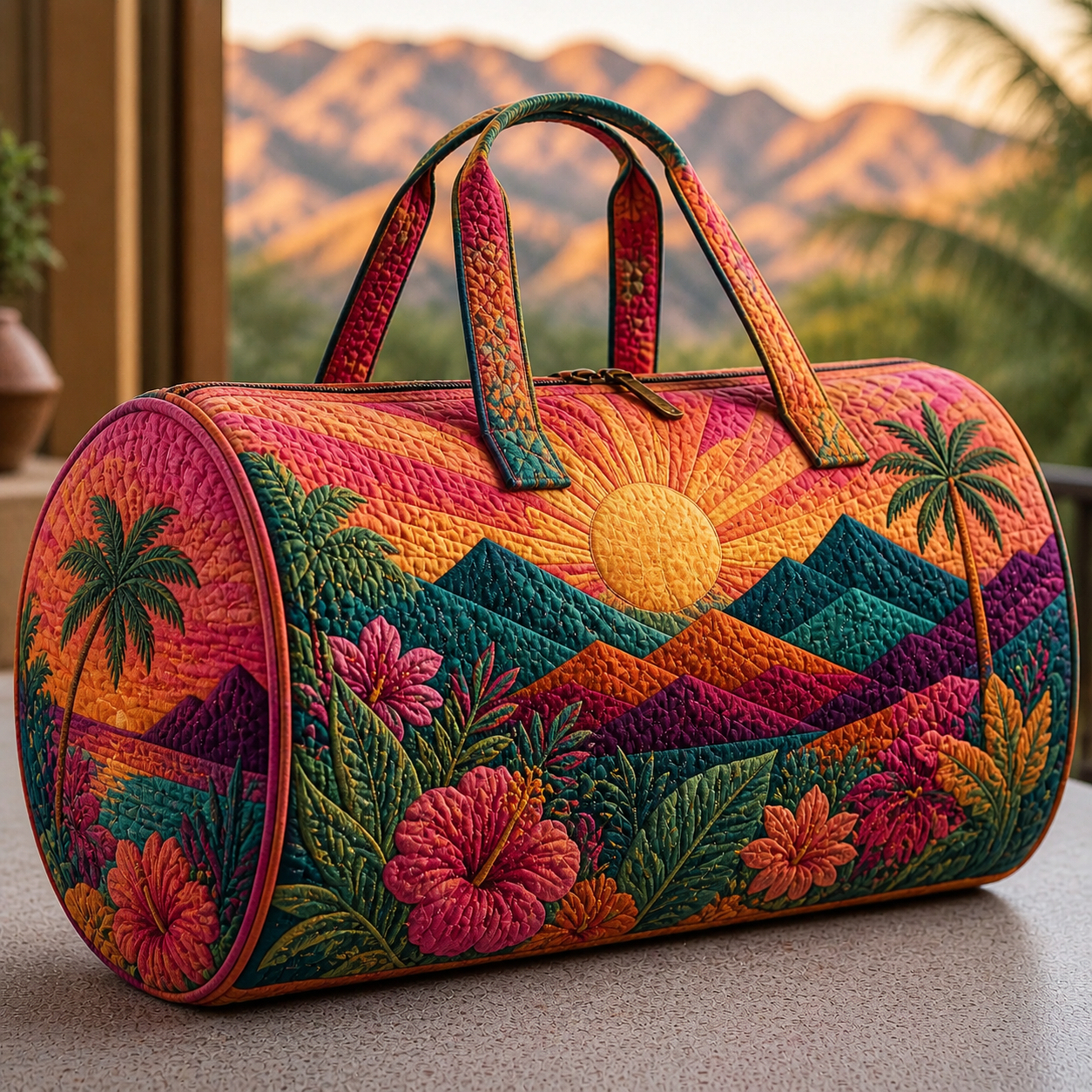 Tropical Sunset Quilted Travel Bag